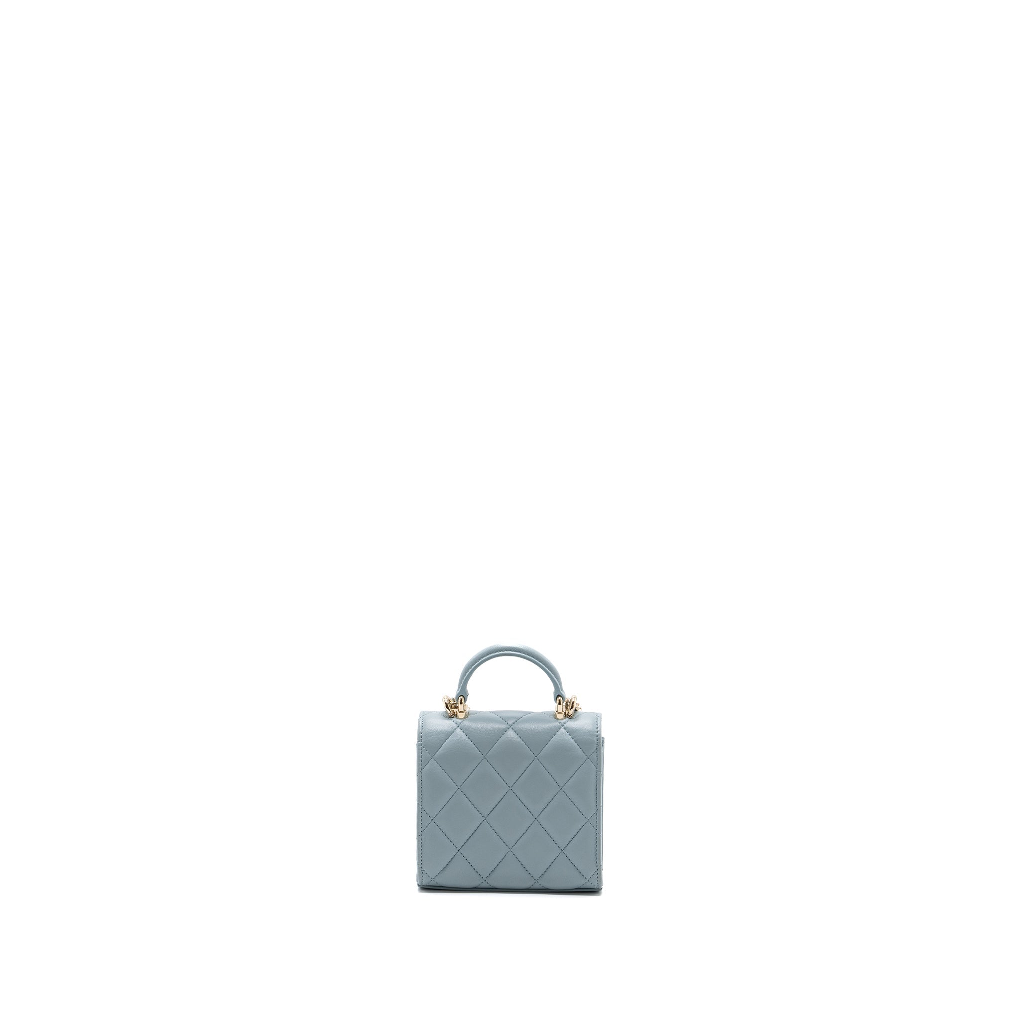 CHANEL TOP HANDLE MINI FLAP BAG LAMBSKIN LIGHT BLUE LGHW