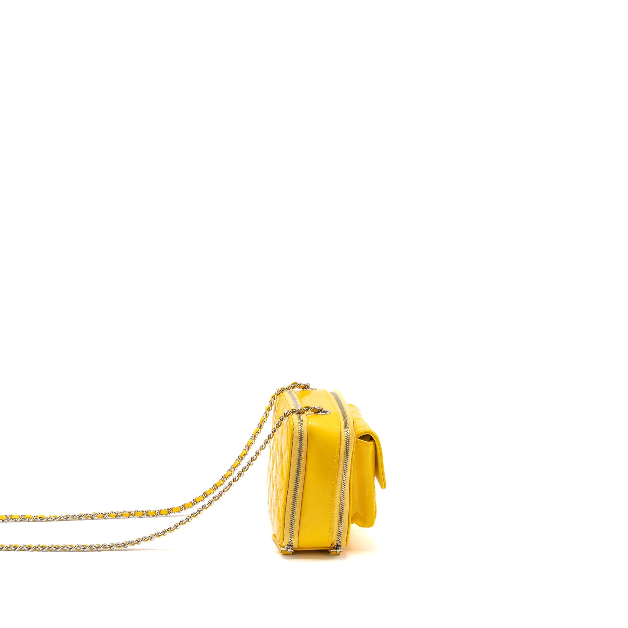 CHANEL POCKET BOX CAMERA BAG PATENT YELLOW SHW