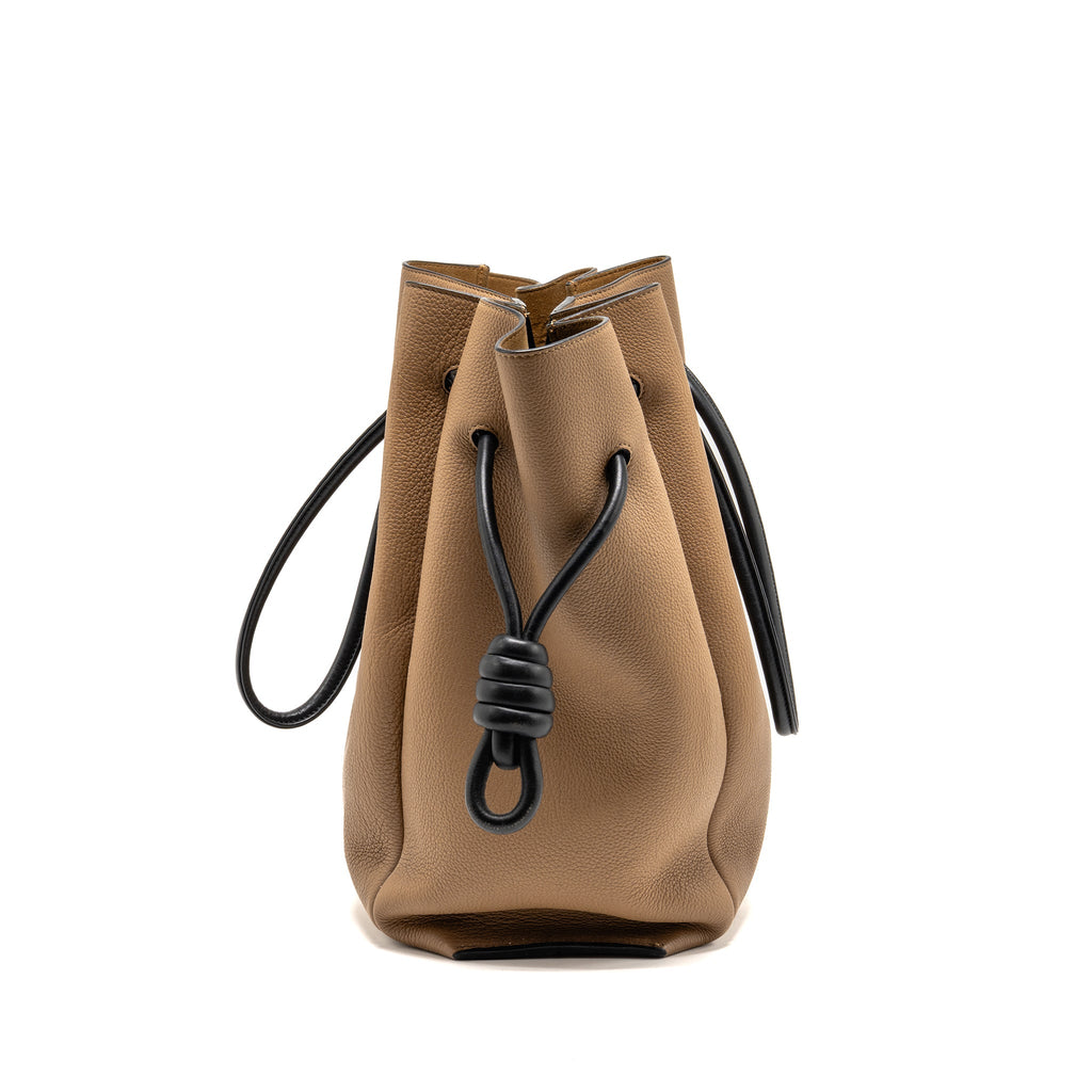 LOEWE FLAMENCO KNOT TOTE BAG GRAINED CALFSKIN BROWN/BLACK SHW