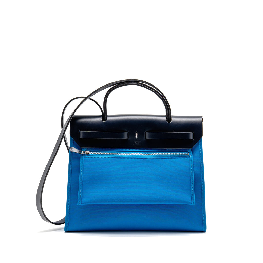 HERMES HERBAG 31 ZIP BAG CANVAS/HUNTER BLUE SHW