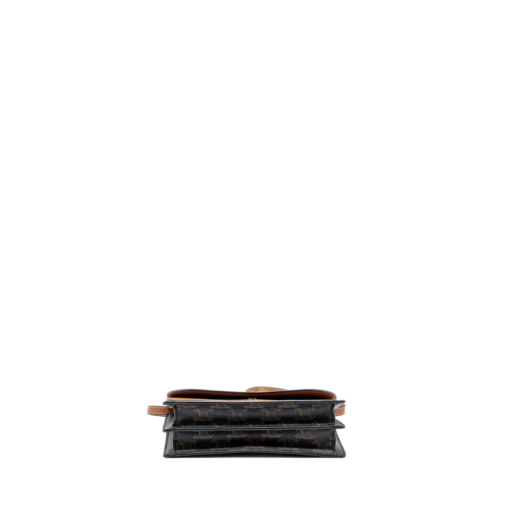 CELINE WALLET ON STRAP TRIOMPHE CANVAS/ LAMBSKIN TAN GHW