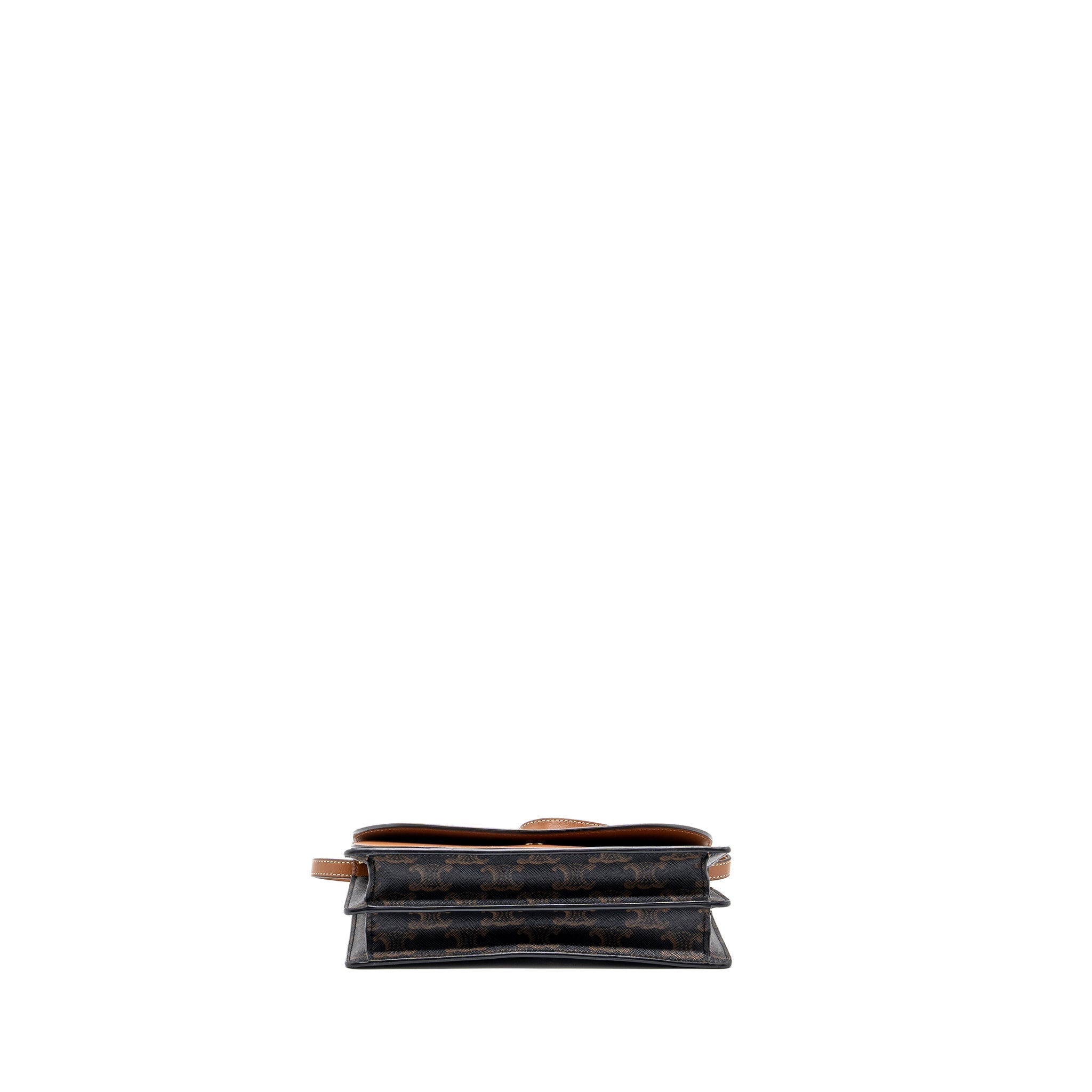 CELINE WALLET ON STRAP TRIOMPHE CANVAS/ LAMBSKIN TAN GHW