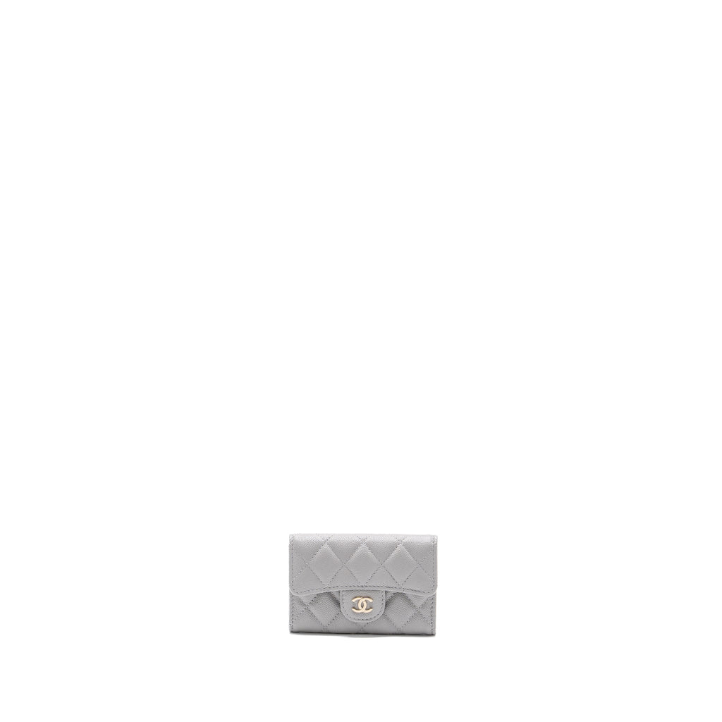 CHANEL CLASSIC FLAP CARD HOLDER CAVIAR LIGHT GREY LGHW