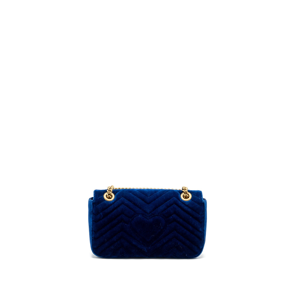 GUCCI SMALL GG MARMONT SHOULDER BAG VELVET BLUE GHW