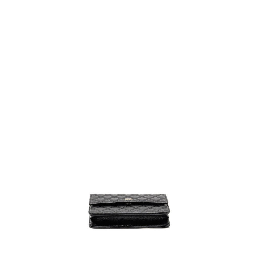 CHANEL SQUARE WALLET ON CHAIN CAVIAR BLACK LGHW (MICROCHIP)