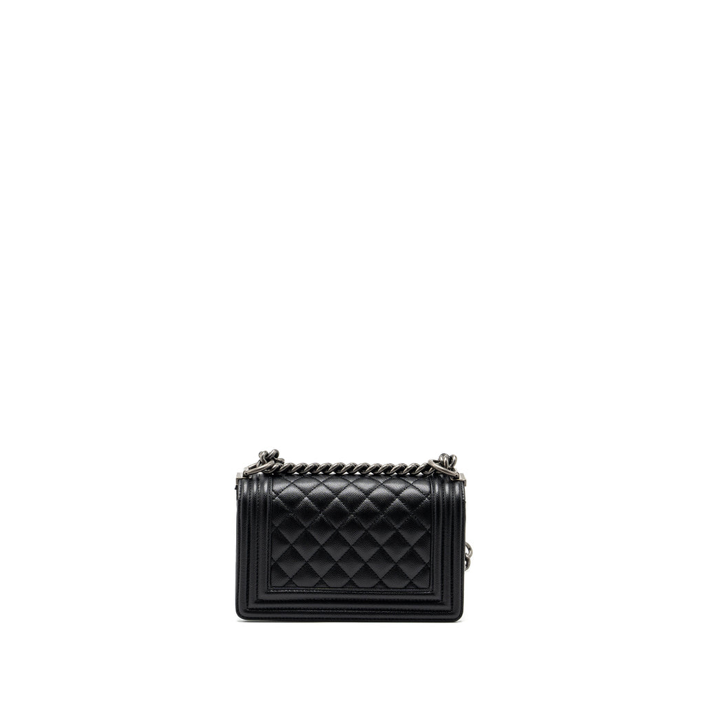 CHANEL SMALL BOY BAG CAVIAR BLACK RUTHENIUM HARDWARE (MICROCHIP)