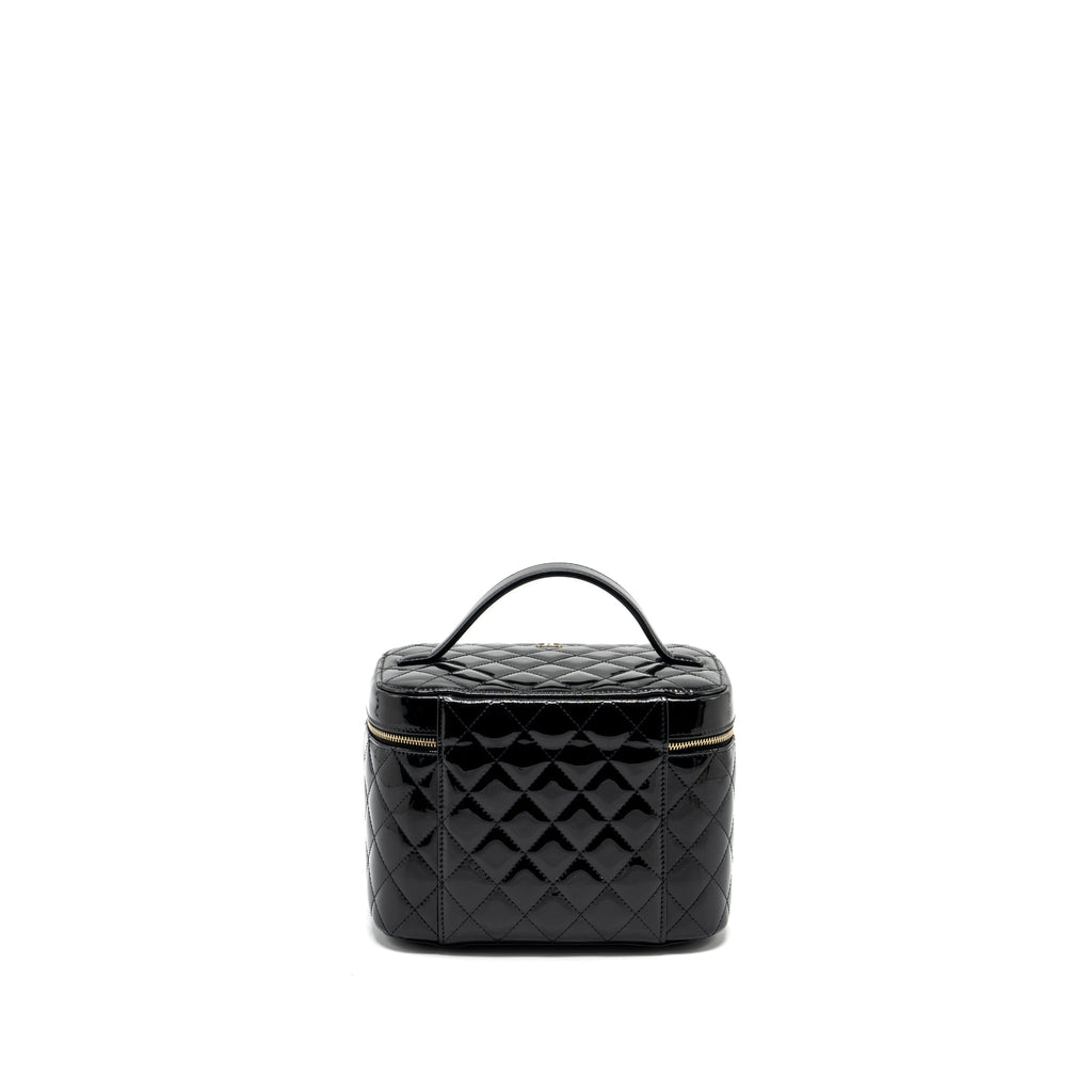 CHANEL TOP HANDLE VANITY CASE PATENT BLACK LGHW