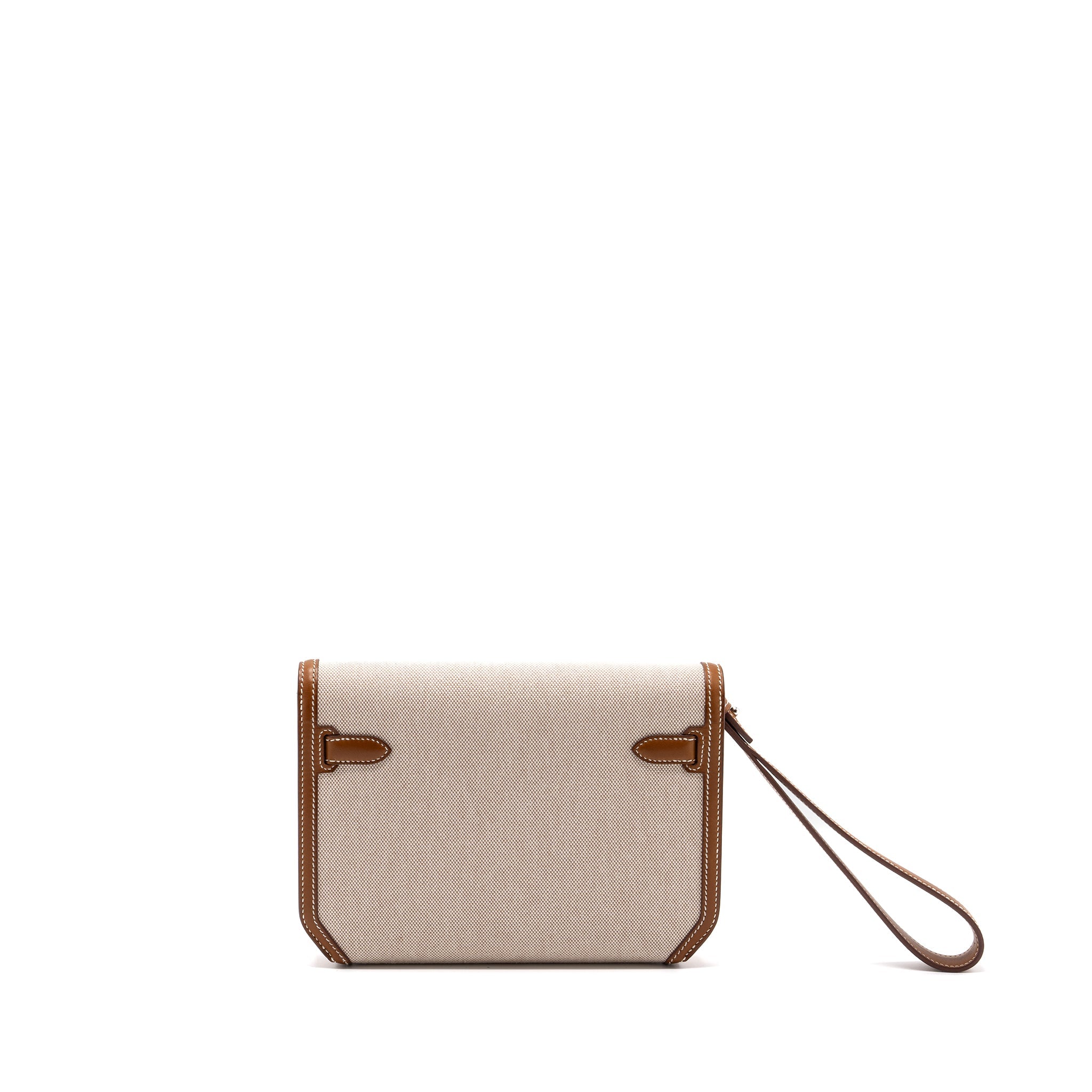 HERMES POCHETTE KELLY DEPECHES 25 CANVAS / BARENIA ECRU BEIGE / FAUVE SHW