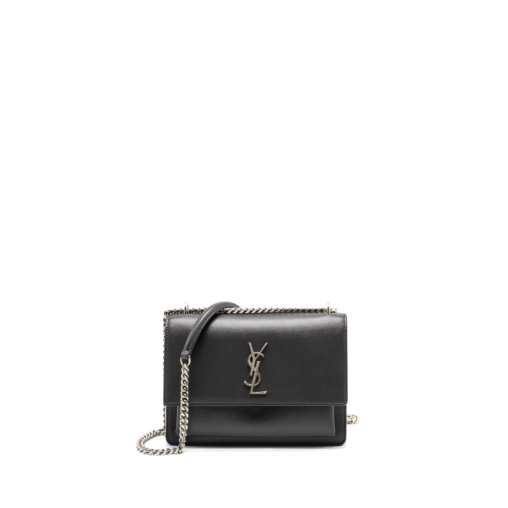 SAINT LAURENT MEDIUM SUNSET CHAIN BAG CALFSKIN DARK GREY RUTHENIUM HARDWARE