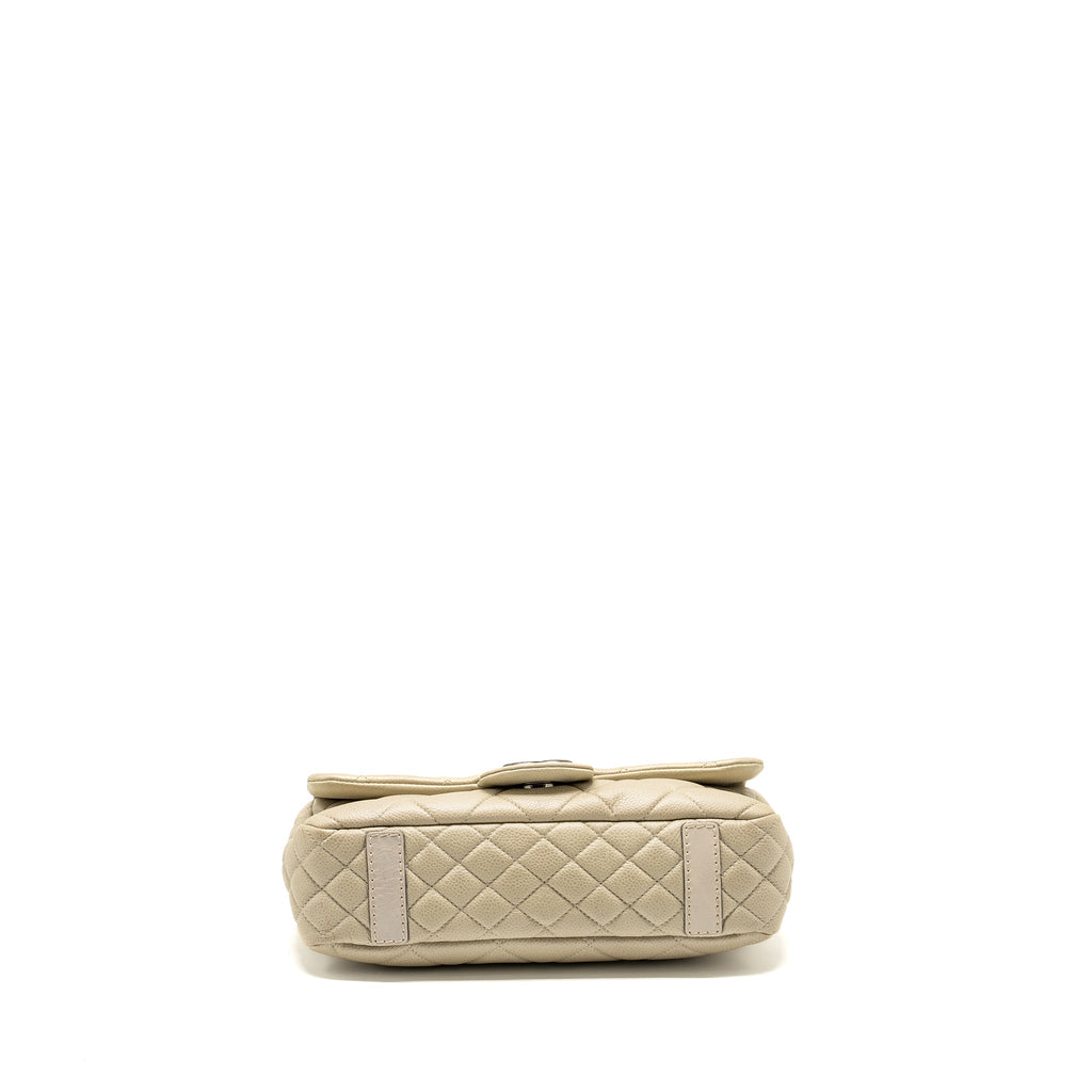 CHANEL QUILTED FLAP SHOULDER BAG CAVIAR LIGHT BEIGE RUTHENIUM SHW