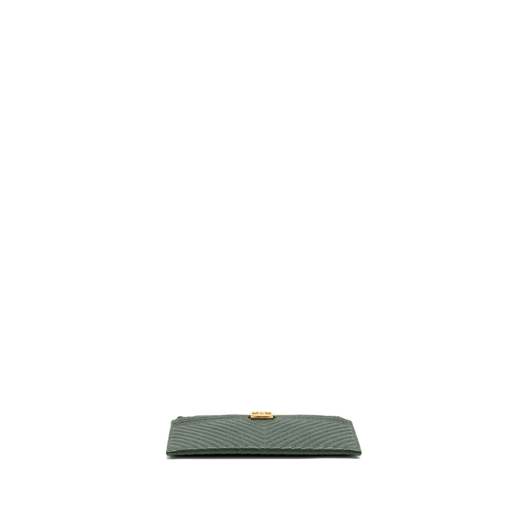 CHANEL CHEVRON BOY ZIP POUCH CAVIAR DARK GREEN GHW