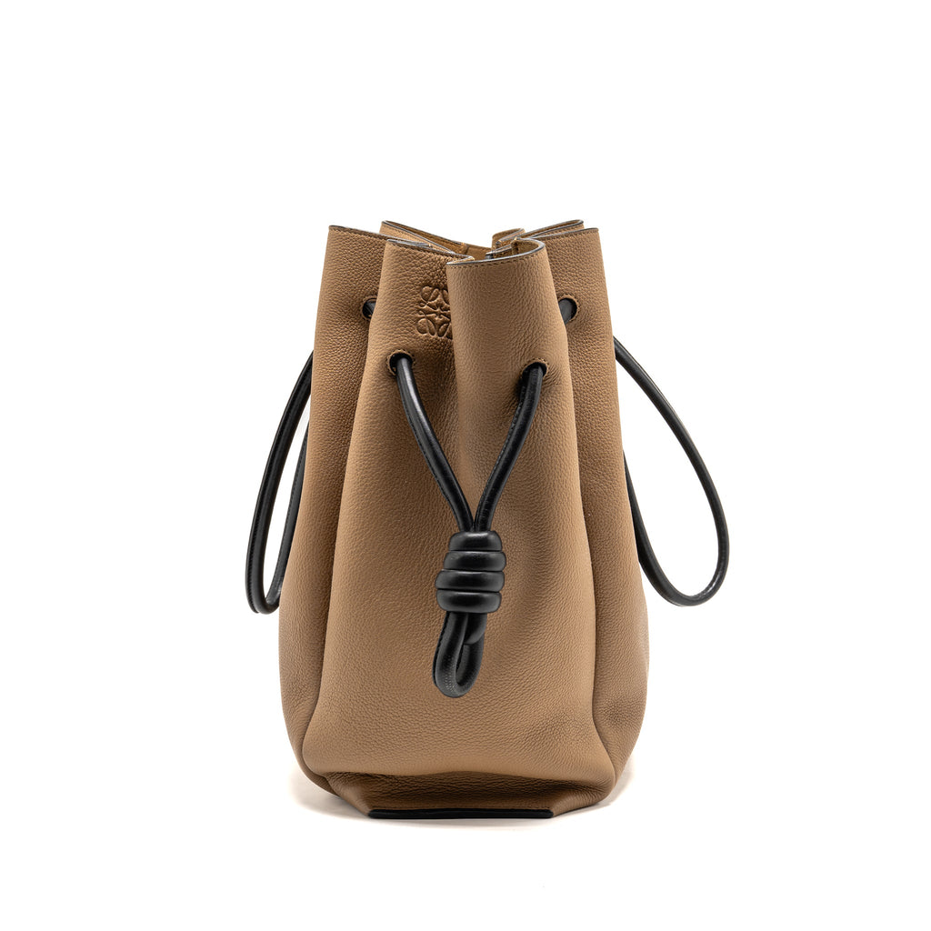 LOEWE FLAMENCO KNOT TOTE BAG GRAINED CALFSKIN BROWN/BLACK SHW