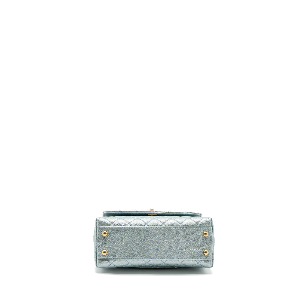 CHANEL SMALL COCO HANDLE CAVIAR METALLIC LIGHT BLUE BRUSHED GHW (MICROCHIP)