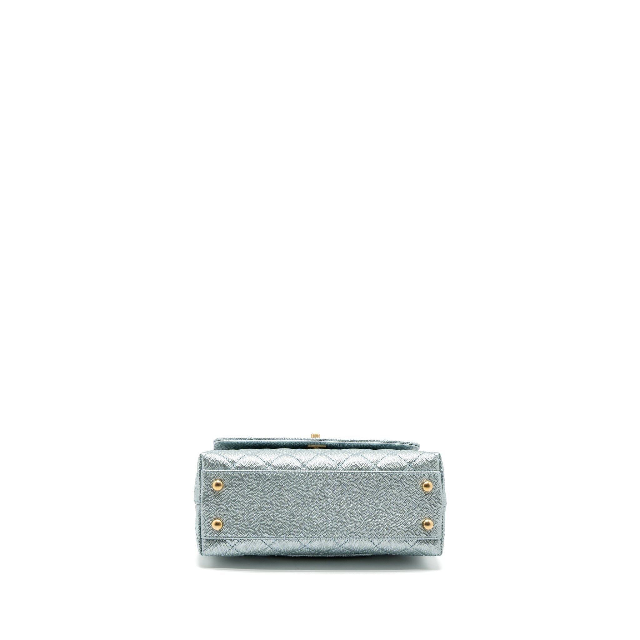 CHANEL SMALL COCO HANDLE CAVIAR METALLIC LIGHT BLUE BRUSHED GHW (MICROCHIP)