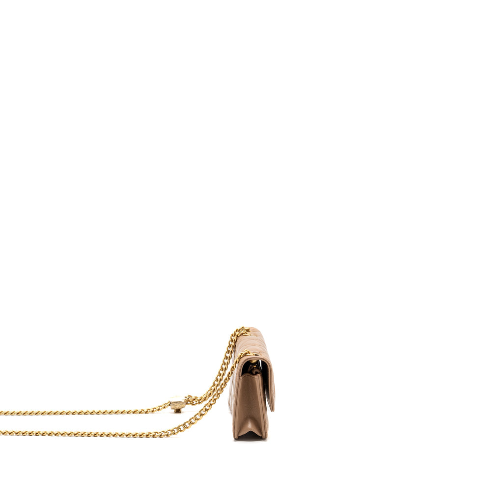 CHANEL 22K GOLD PILLAR MINI FLAP BAG LAMBSKIN DARK BEIGE GHW (MICROCHIP)
