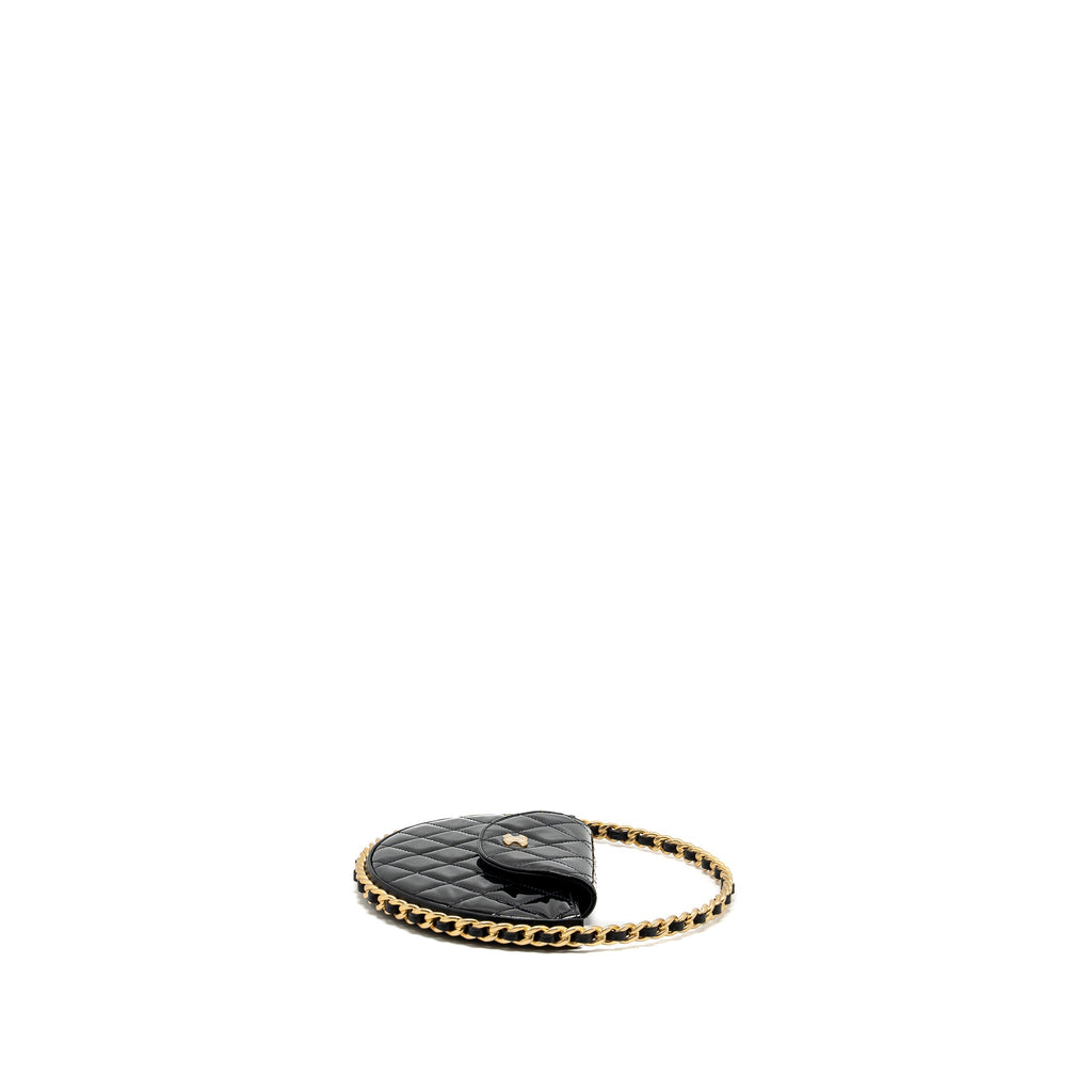 CHANEL 23K HOOP BAG PATENT LEATHER BLACK GHW (MICROCHIP)
