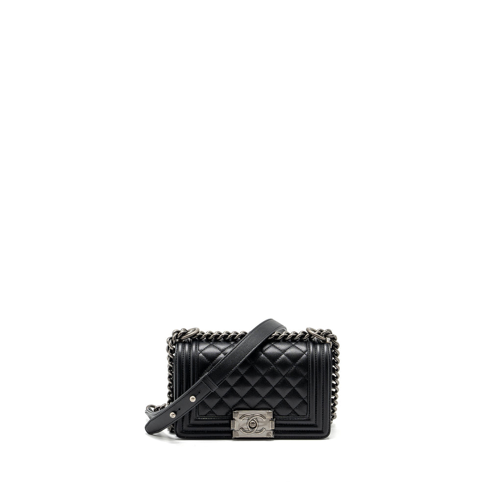 CHANEL SMALL BOY BAG CAVIAR BLACK RUTHENIUM HARDWARE (MICROCHIP)