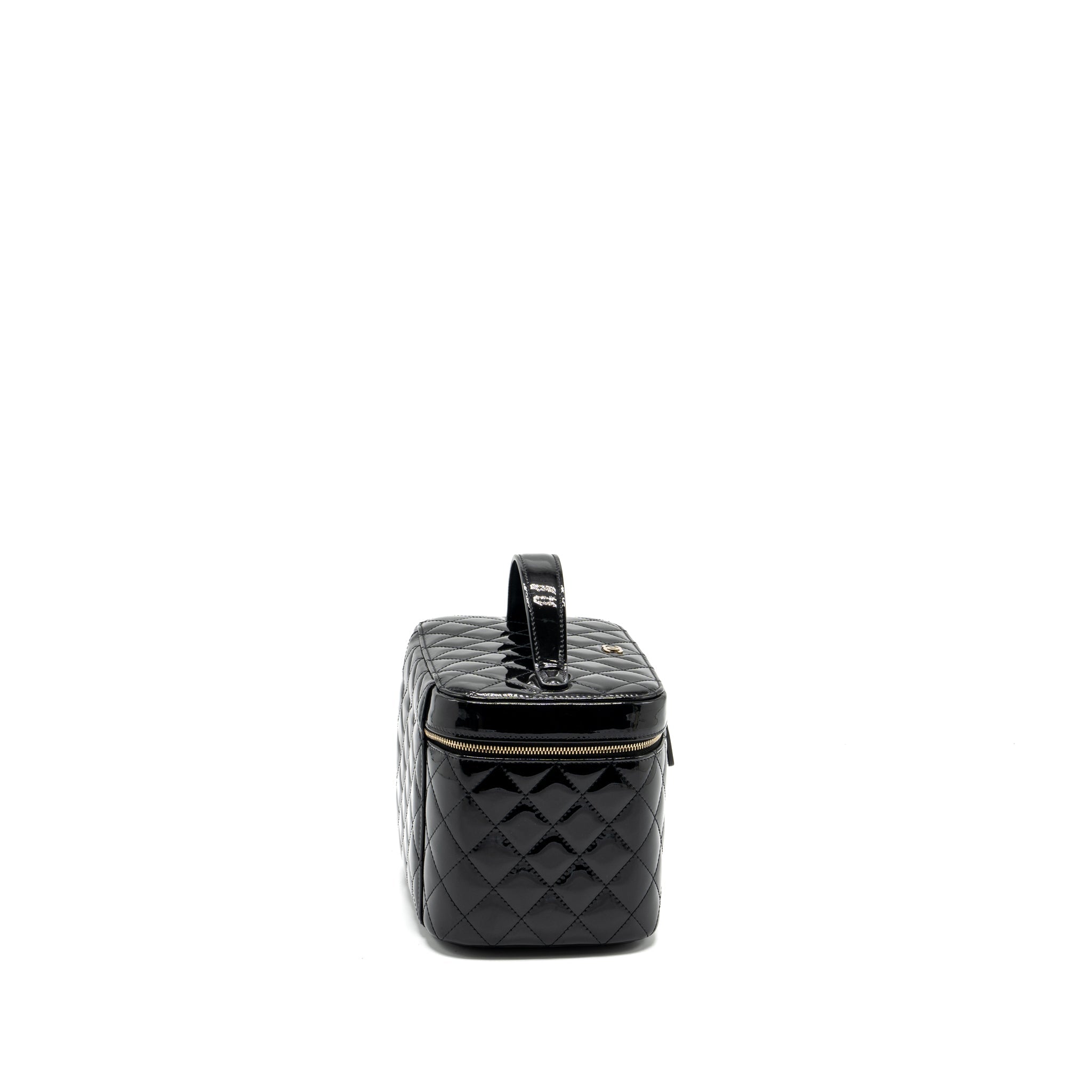 CHANEL TOP HANDLE VANITY CASE PATENT BLACK LGHW