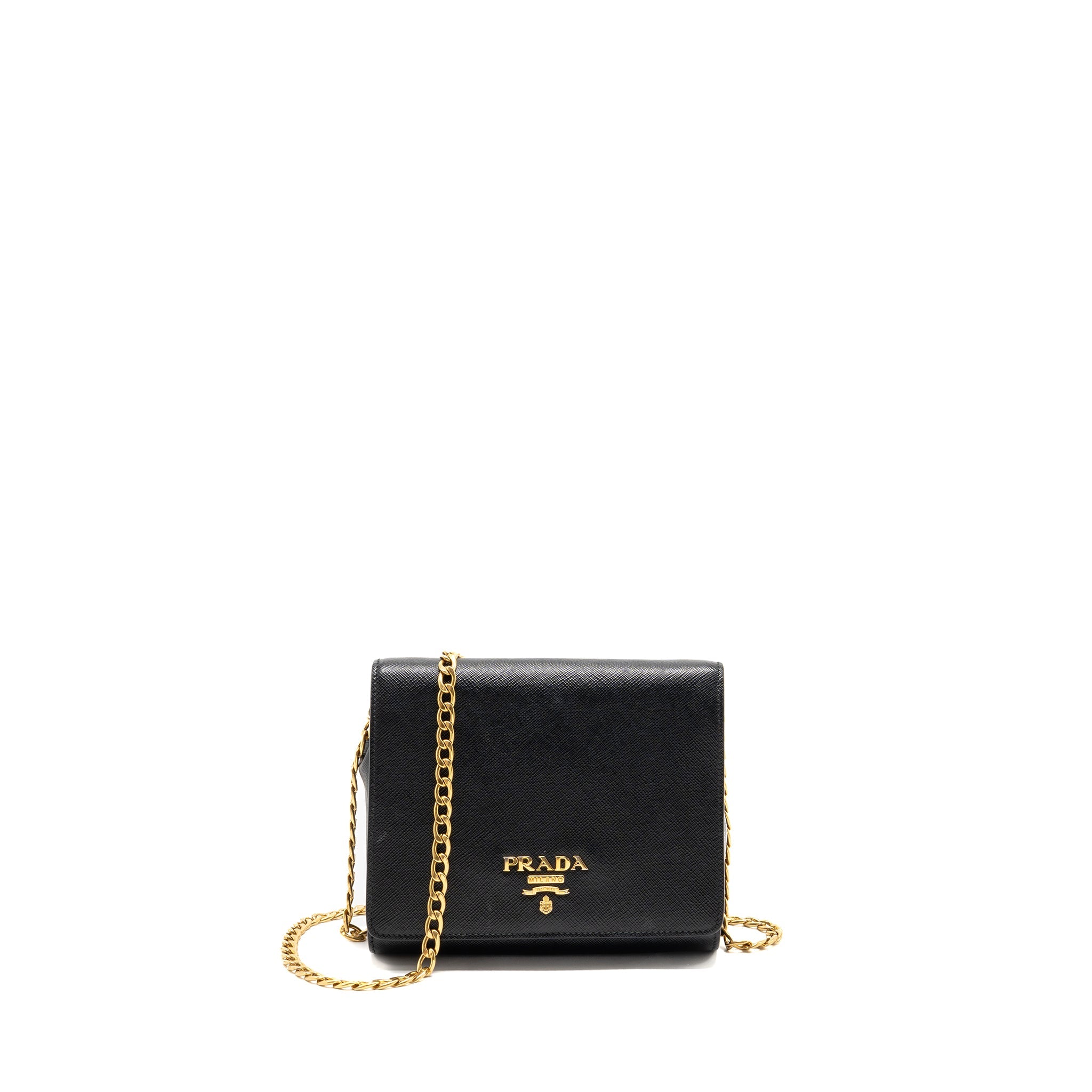 PRADA SAFFIANO CHAIN BAG CALFSKIN BLACK GHW