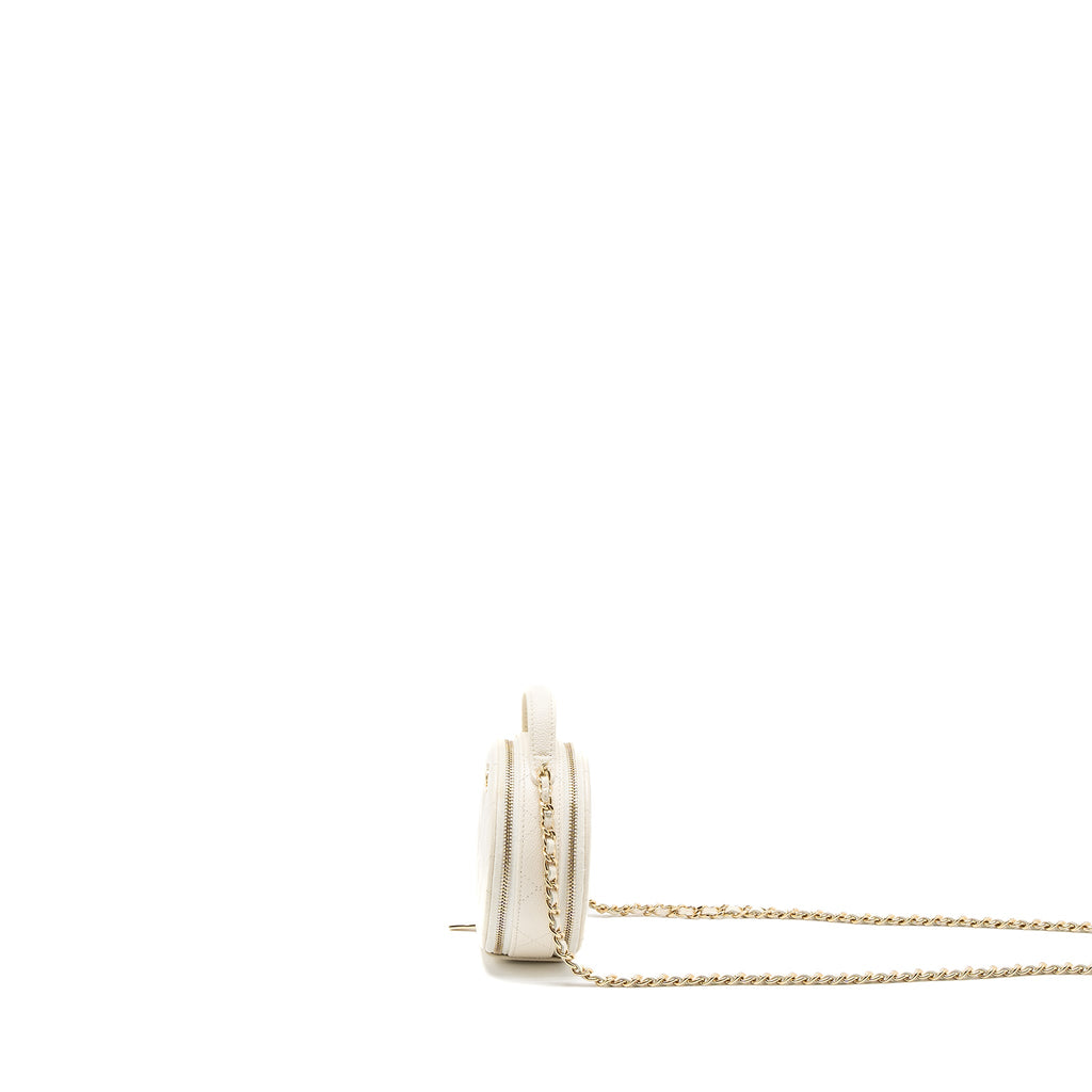 CHANEL TOP HANDLE MINI ROUND VANITY WITH CHAIN CAVIAR WHITE LGHW