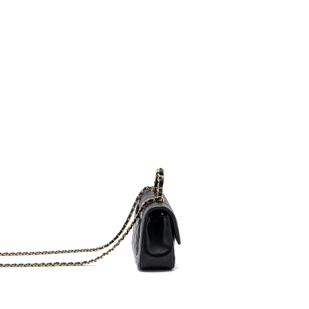 CHANEL 23K LEATHER CHAIN TOP HANDLE MINI RECTANGULAR FLAP BAG LAMBSKIN BLACK LGHW (MICROCHIP)