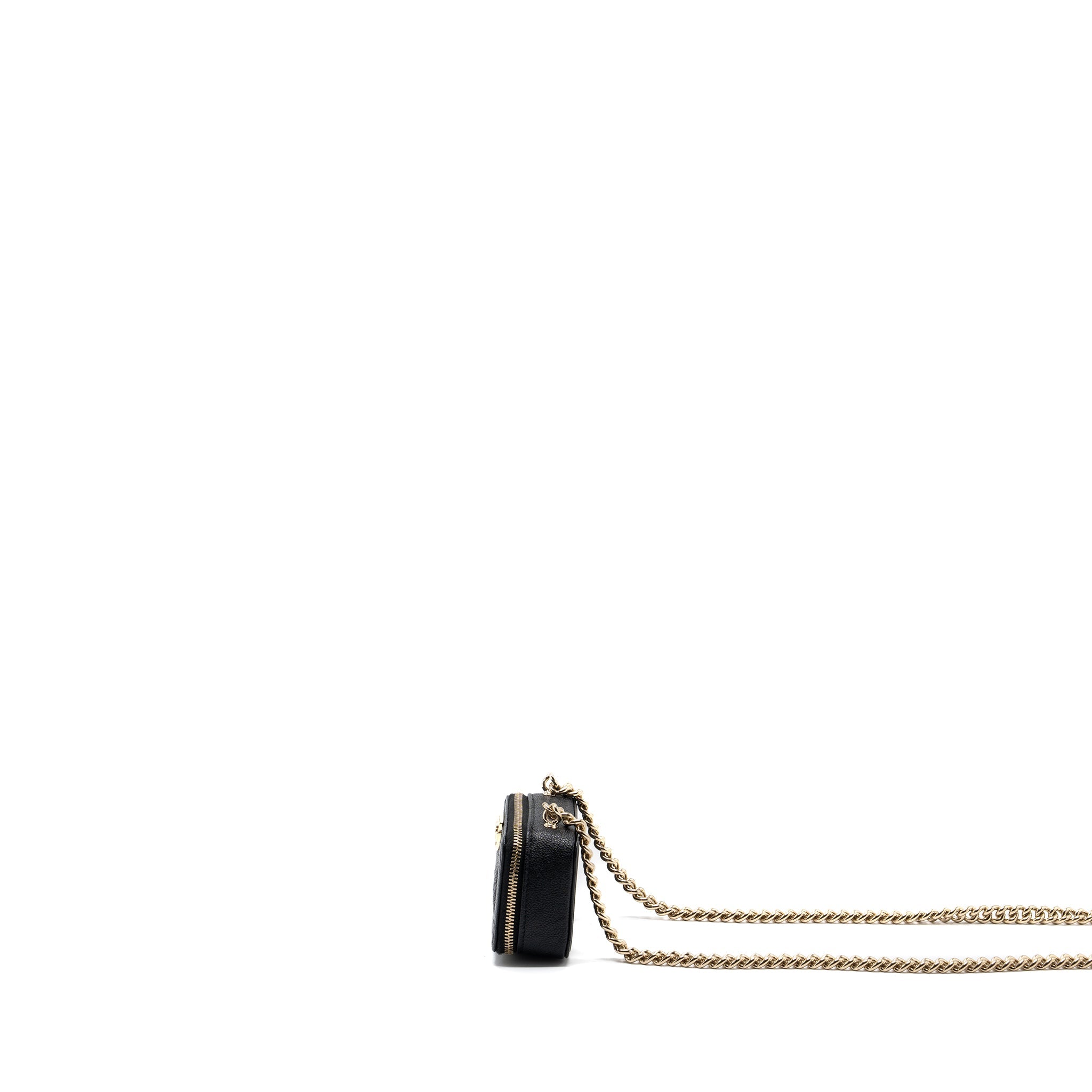CHANEL BOY ZIPPER CARD HOLDER WITH CHAIN CAVIAR BLACK LGHW