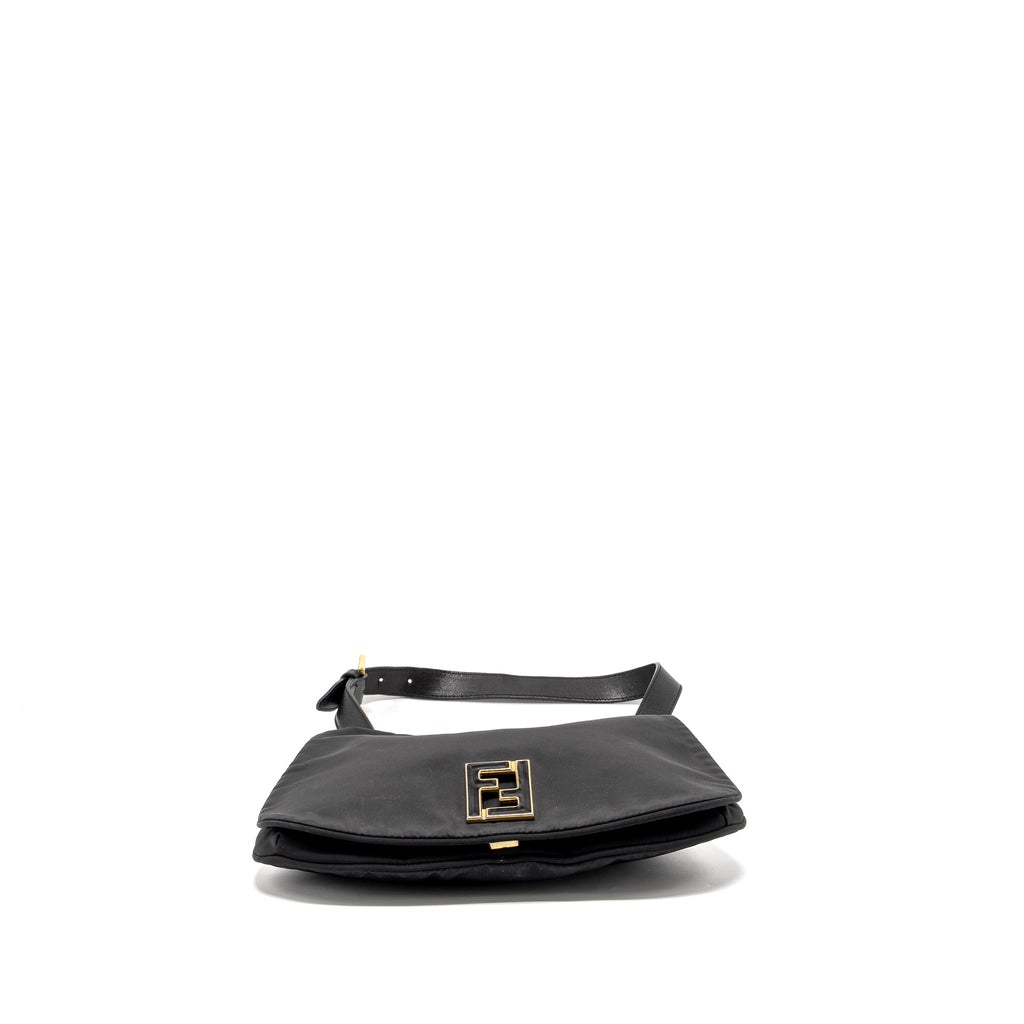 FENDI VINTAGE FF FLAP SHOULDER BAG NYLON BLACK GHW