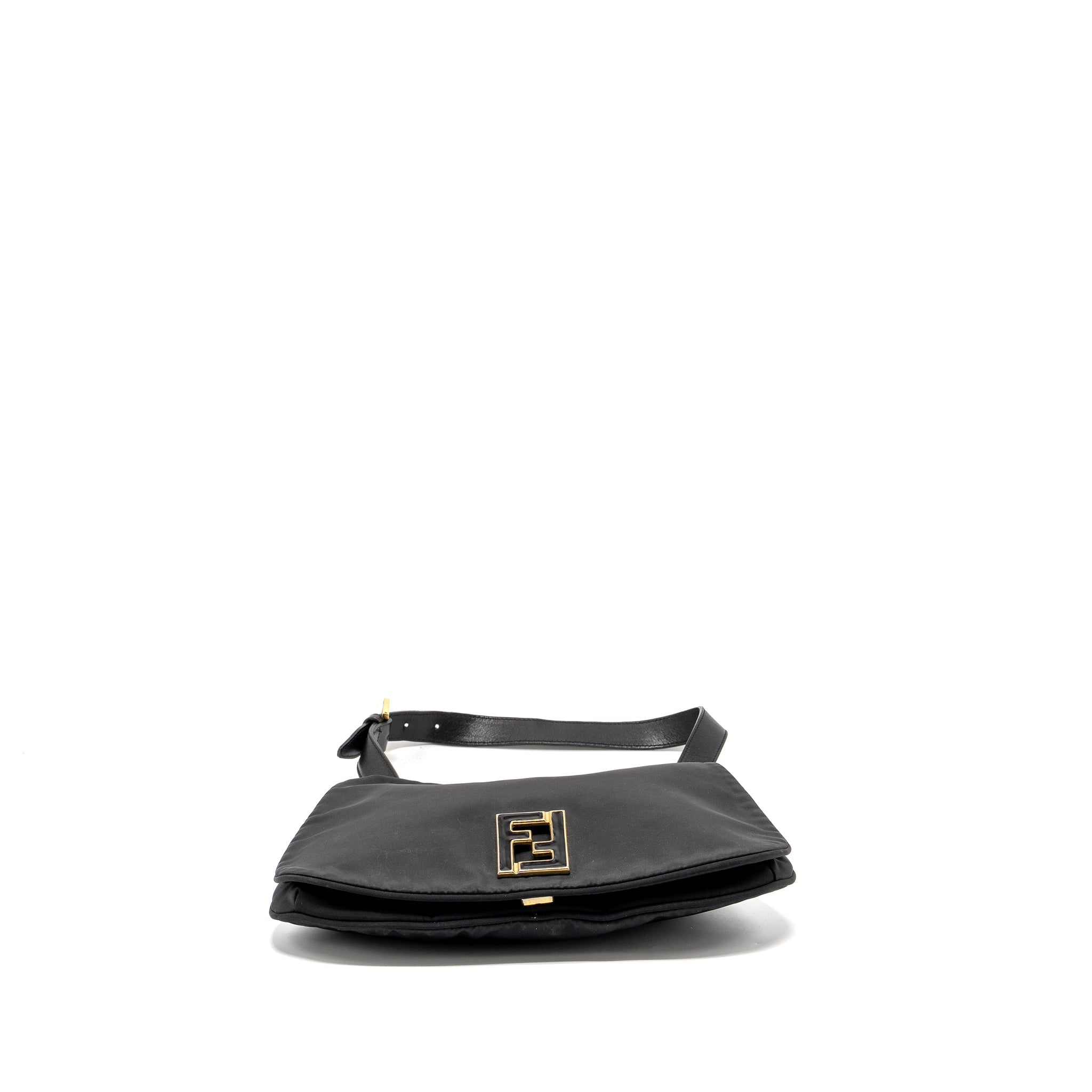 FENDI VINTAGE FF FLAP SHOULDER BAG NYLON BLACK GHW