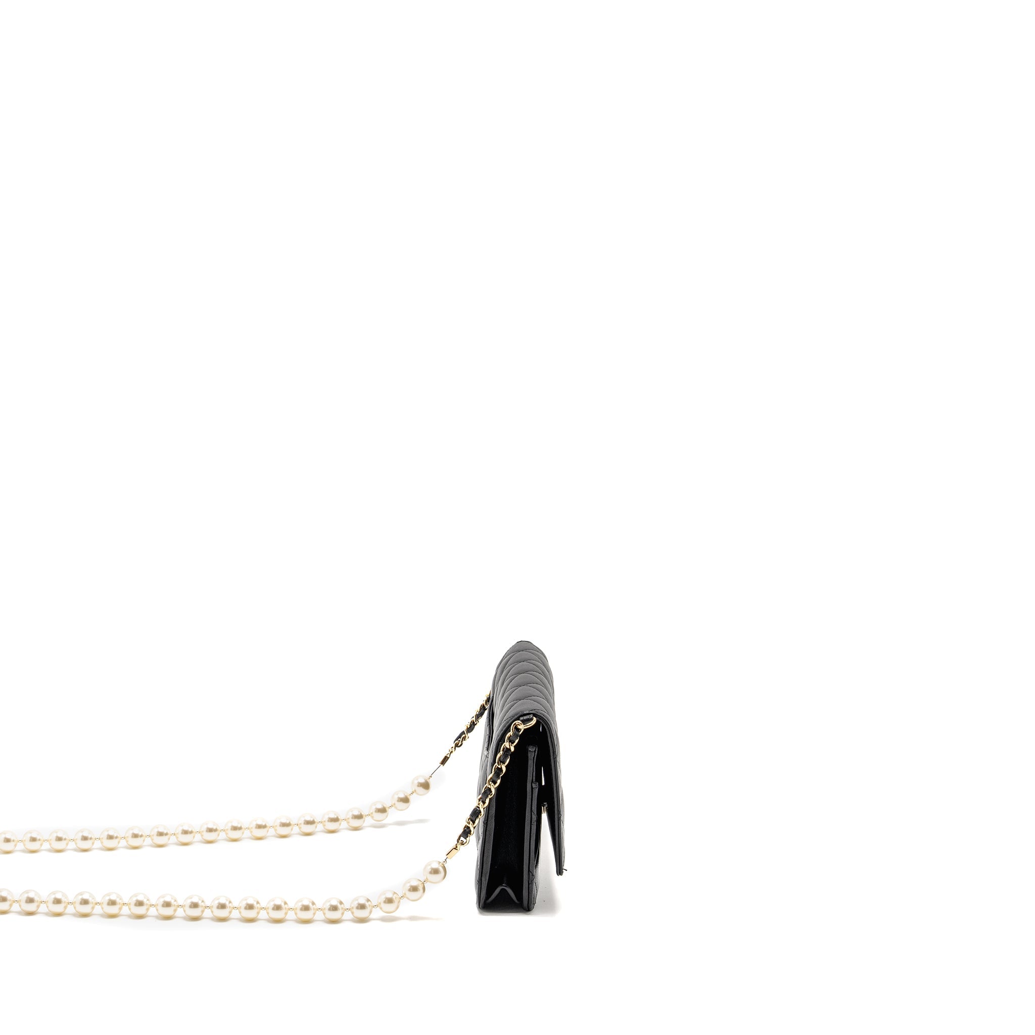 CHANEL WALLET ON CHAIN WITH PEARL CHAIN LAMBSKIN BLACK LGHW (MICROCHIP)