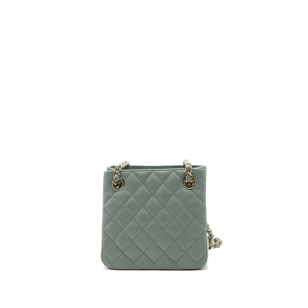 CHANEL 23C MINI BUCKET TOTE BAG CAVIAR LIGHT GREY LGHW (MICROCHIP)