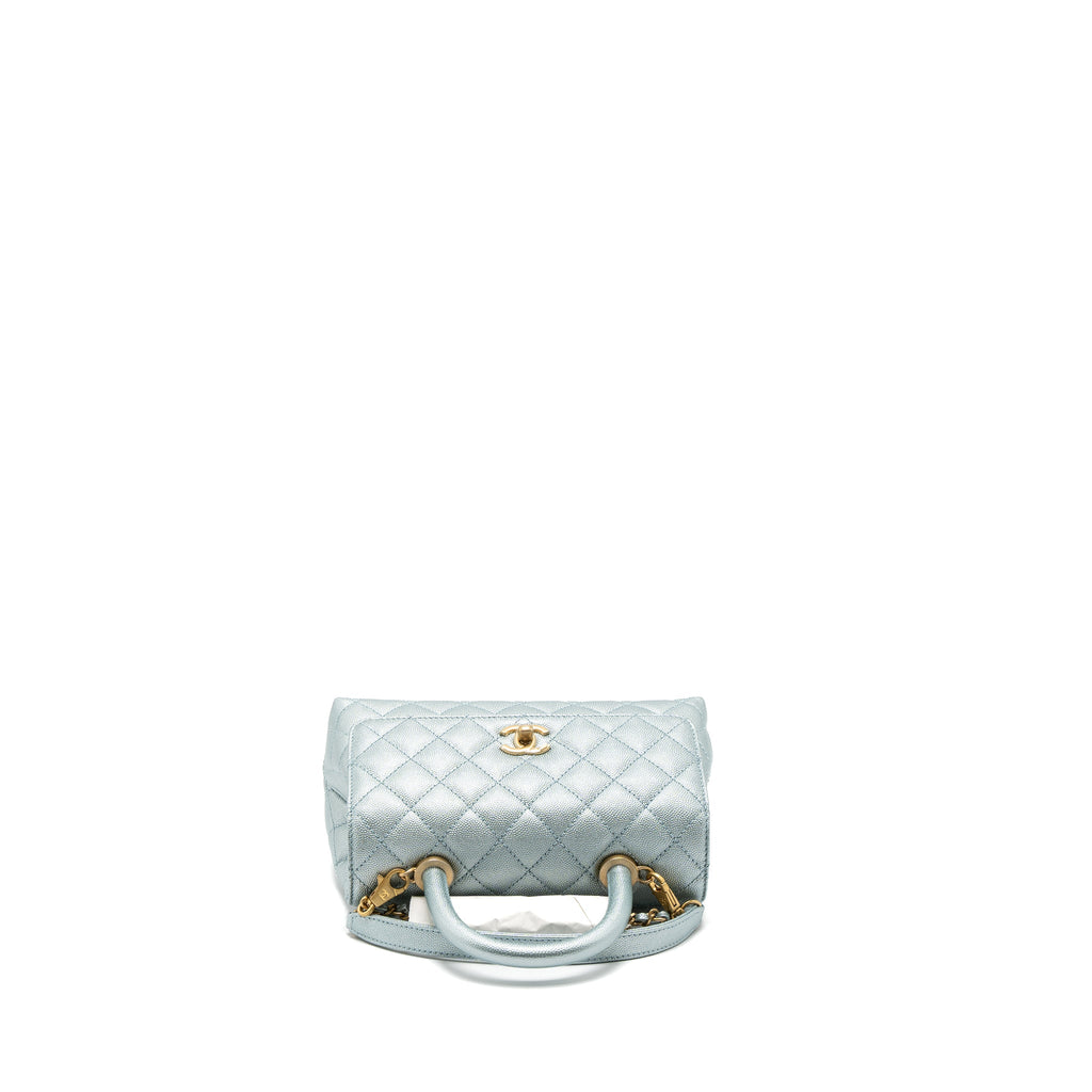 CHANEL SMALL COCO HANDLE CAVIAR METALLIC LIGHT BLUE BRUSHED GHW (MICROCHIP)