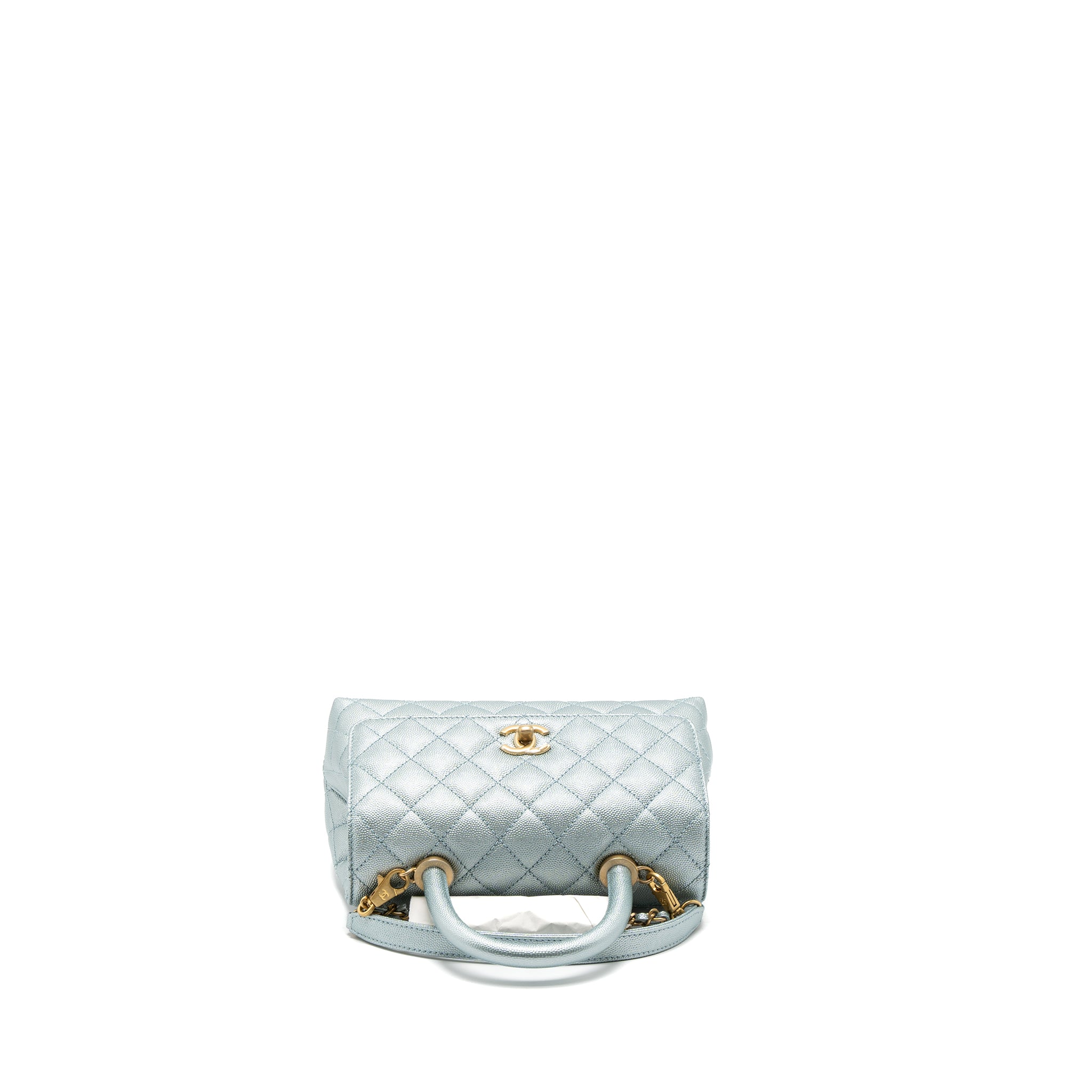 CHANEL SMALL COCO HANDLE CAVIAR METALLIC LIGHT BLUE BRUSHED GHW (MICROCHIP)