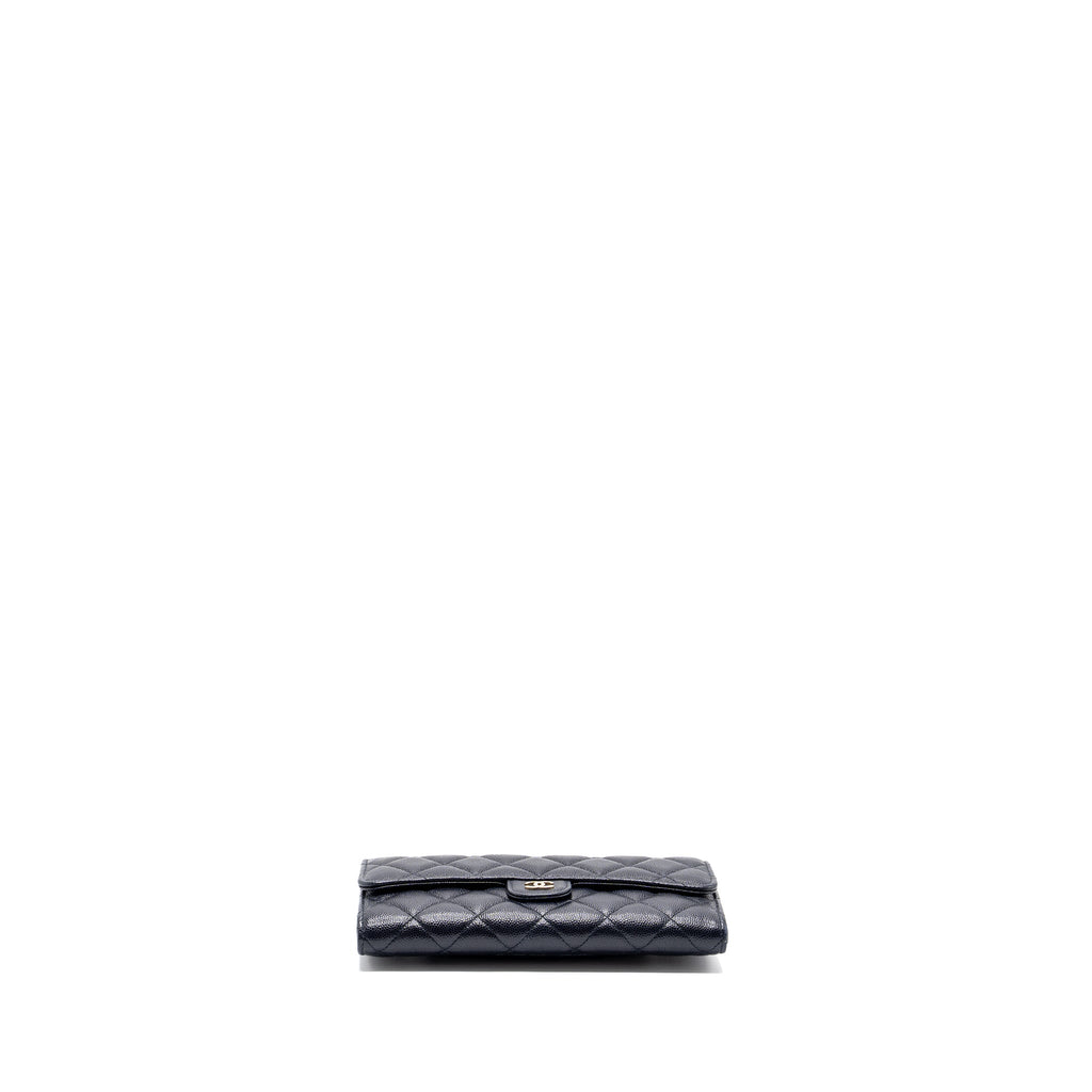 CHANEL CLASSIC LONG FLAP WALLET CAVIAR NAVY LGHW