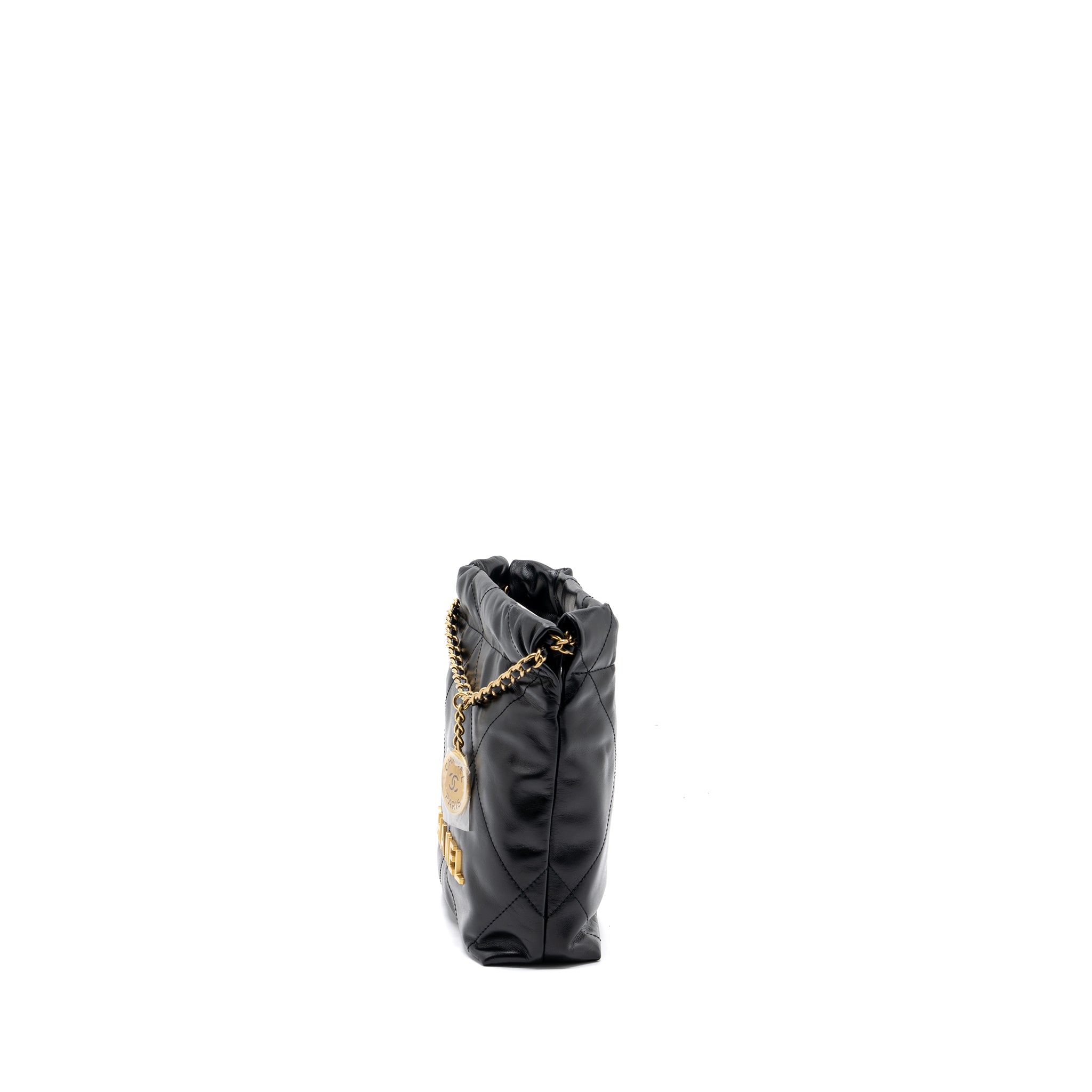 CHANEL MINI 22 BAG SHINY CALFSKIN BLACK GHW (MICROCHIP)