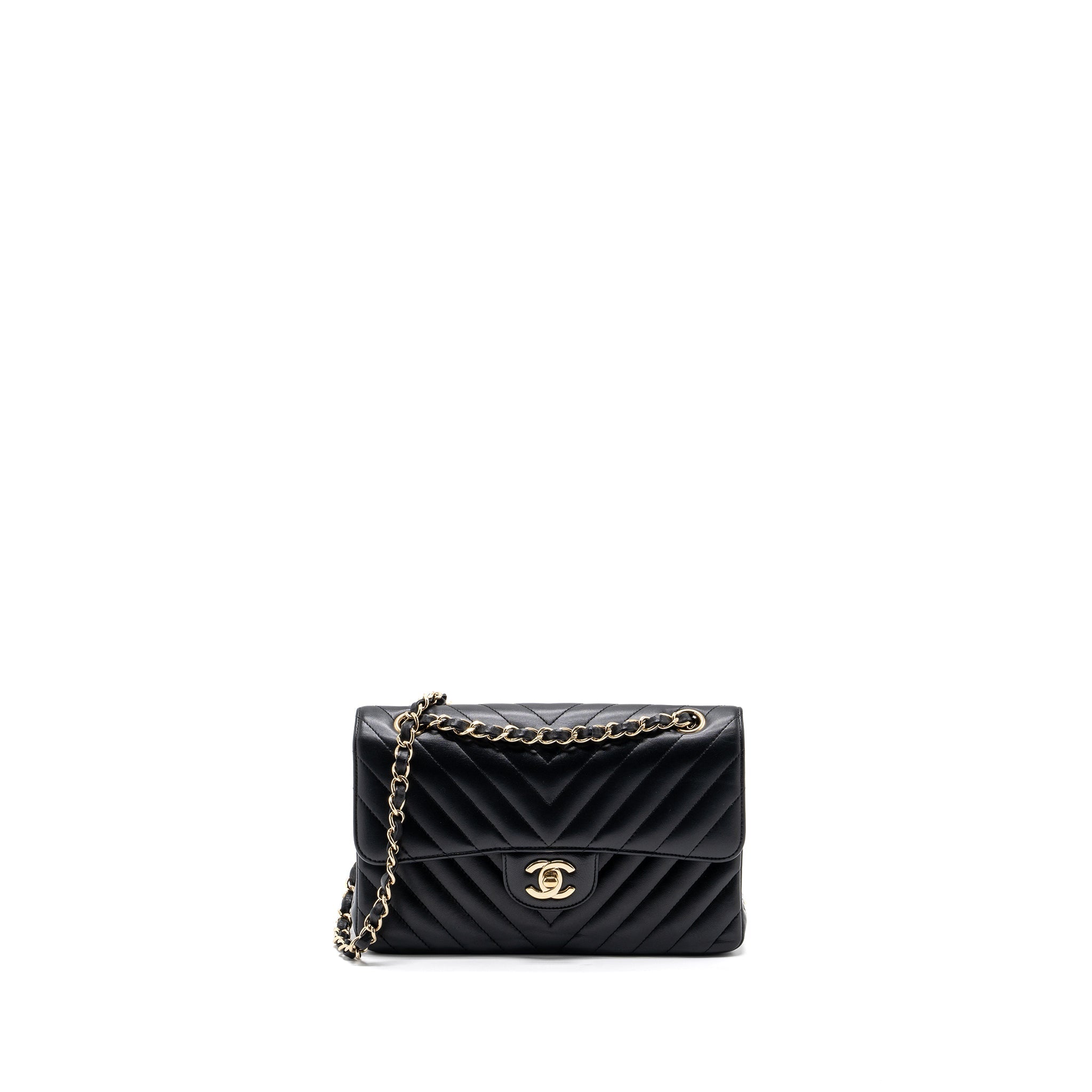 CHANEL SMALL CLASSIC FLAP BAG CHEVRON LAMBSKIN BLACK LGHW