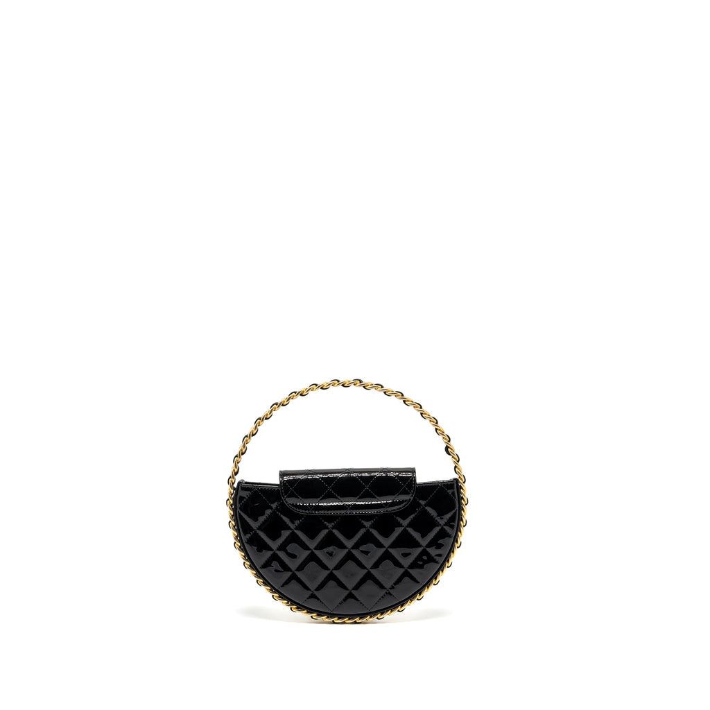 CHANEL 23K HOOP BAG PATENT LEATHER BLACK GHW (MICROCHIP)