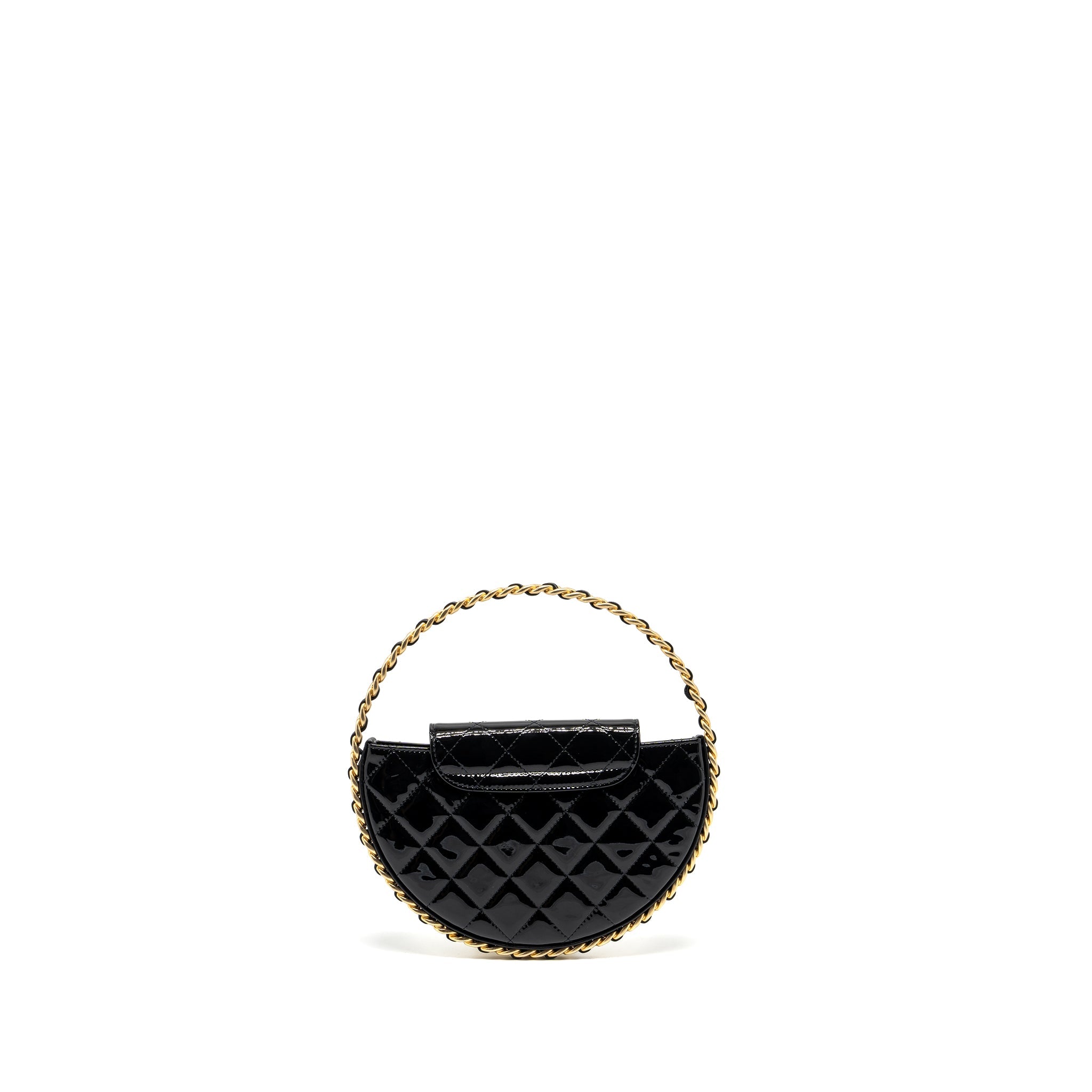 CHANEL 23K HOOP BAG PATENT LEATHER BLACK GHW (MICROCHIP)