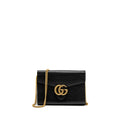 GUCCI MARMONT WALLET ON CHAIN CALFSKIN BLACK BRUSHED GHW
