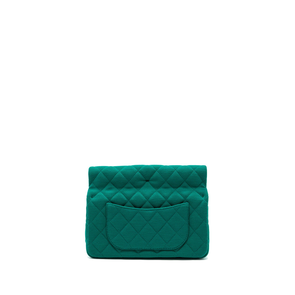 CHANEL 23A CLASSIC FLAP CLUTCH FABRIC GREEN LGHW(MICROCHIP)