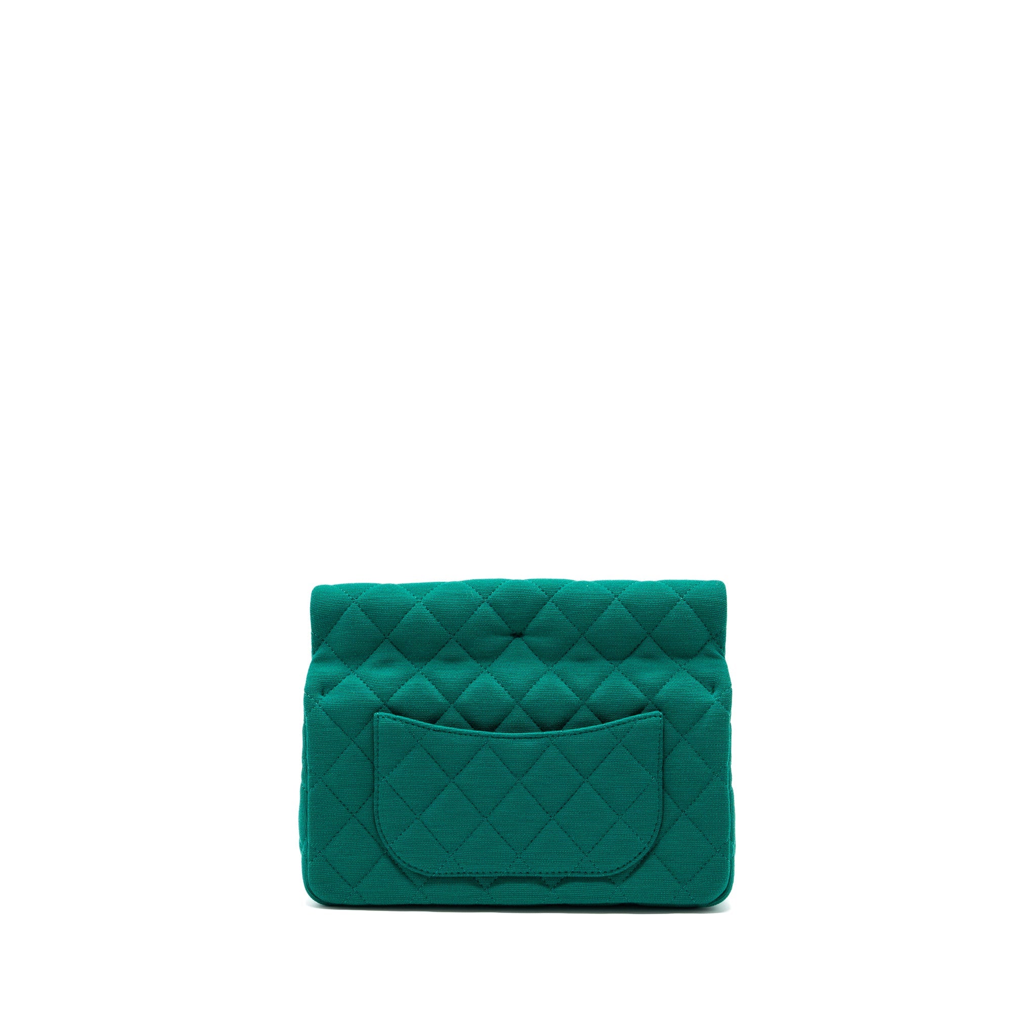 CHANEL 23A CLASSIC FLAP CLUTCH FABRIC GREEN LGHW(MICROCHIP)