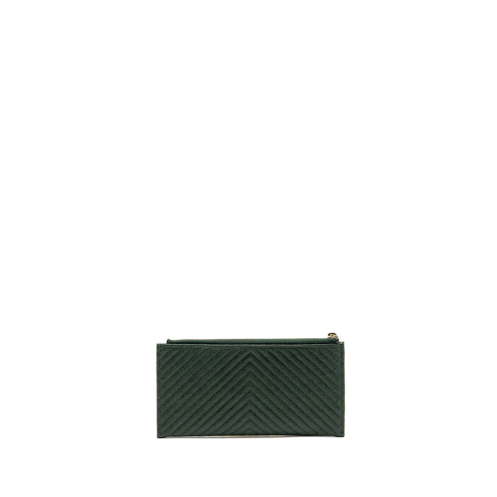 CHANEL CHEVRON BOY ZIP POUCH CAVIAR DARK GREEN GHW