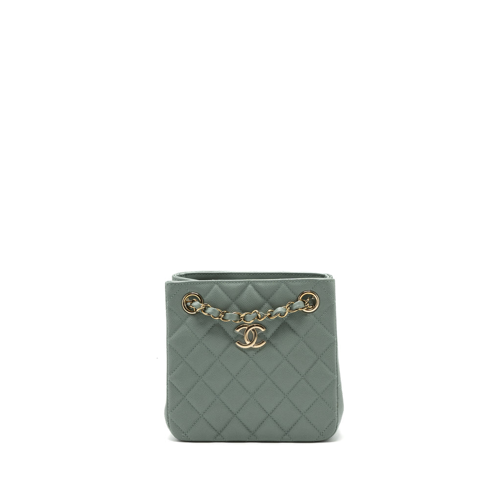 CHANEL 23C MINI BUCKET TOTE BAG CAVIAR LIGHT GREY LGHW (MICROCHIP)