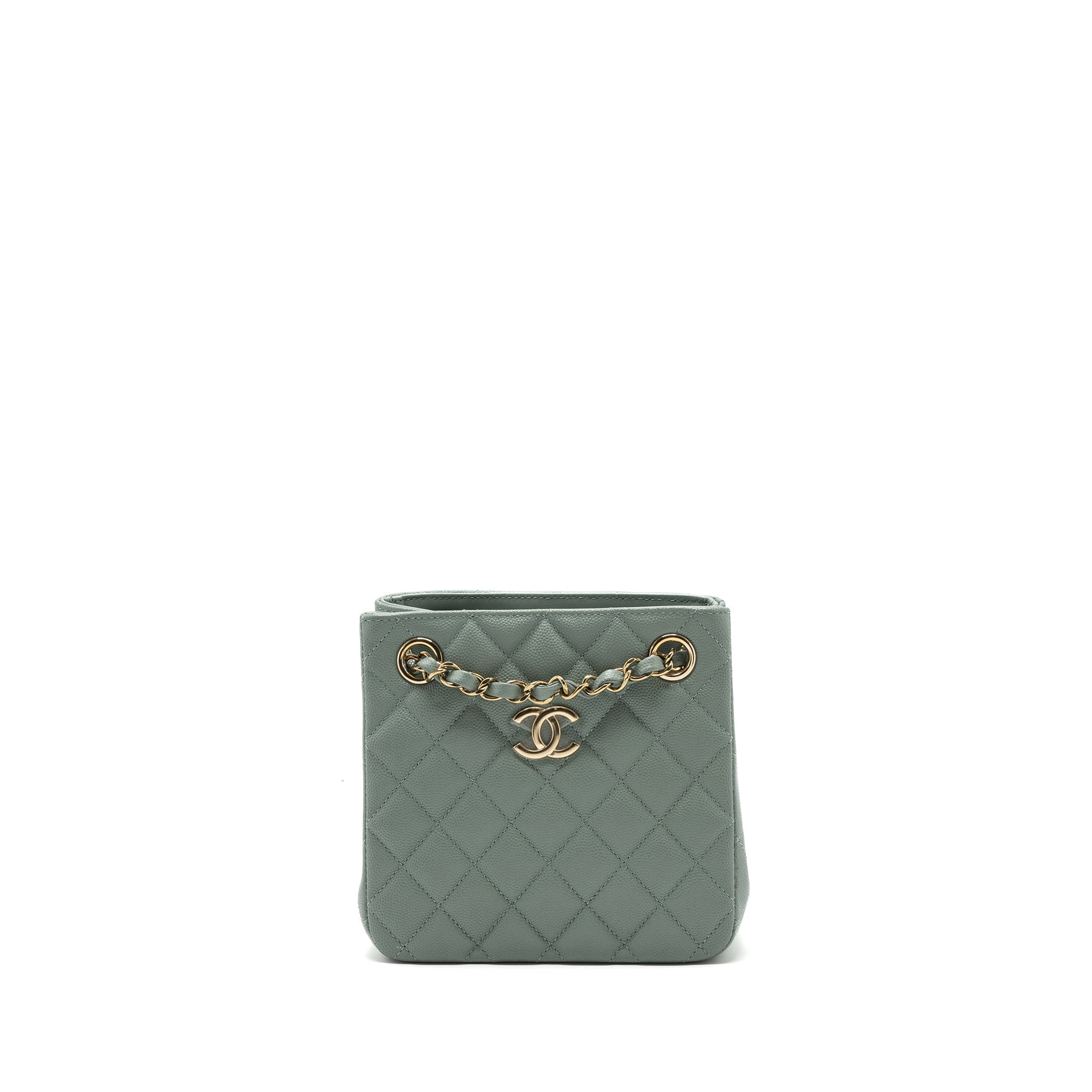 CHANEL 23C MINI BUCKET TOTE BAG CAVIAR LIGHT GREY LGHW (MICROCHIP)