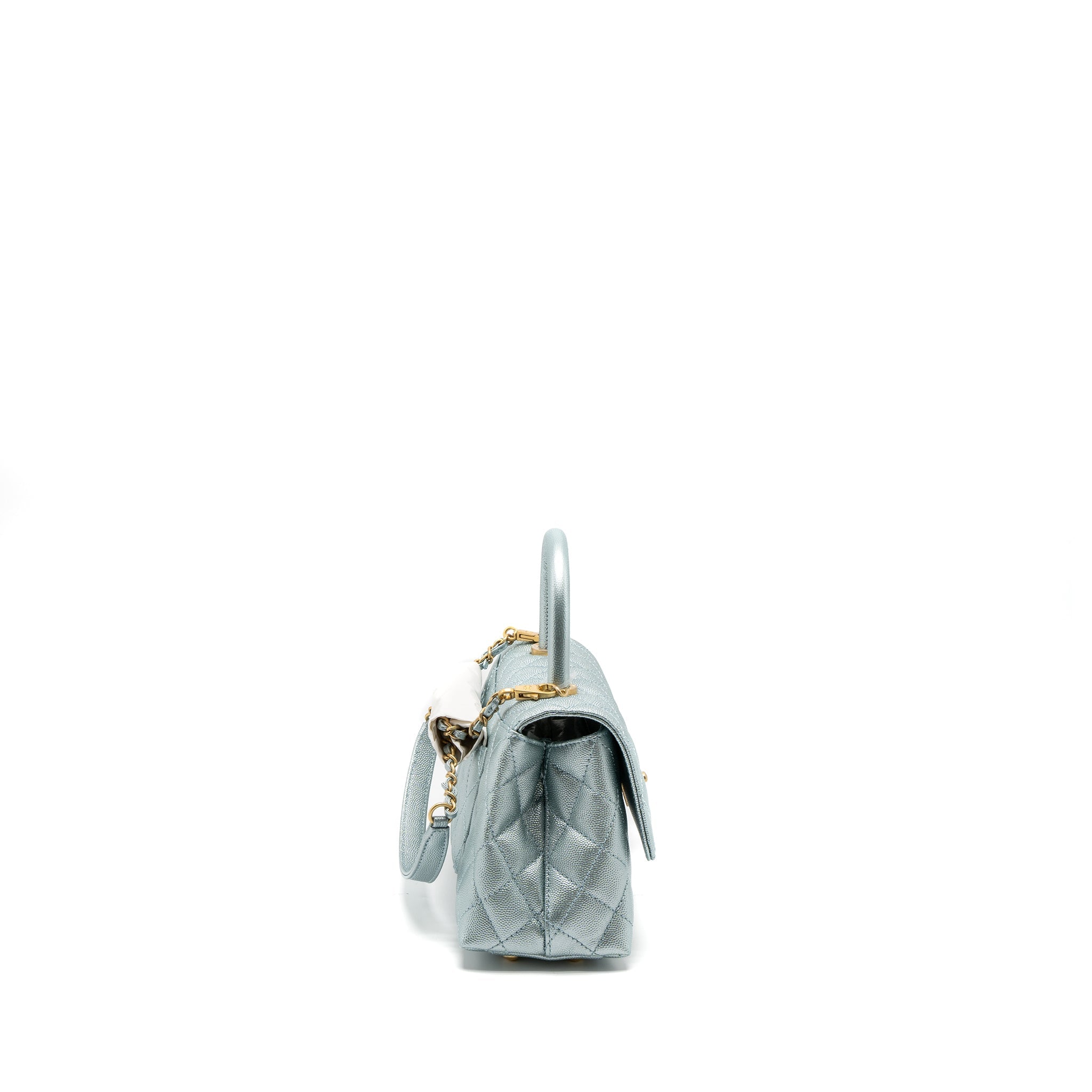 CHANEL SMALL COCO HANDLE CAVIAR METALLIC LIGHT BLUE BRUSHED GHW (MICROCHIP)
