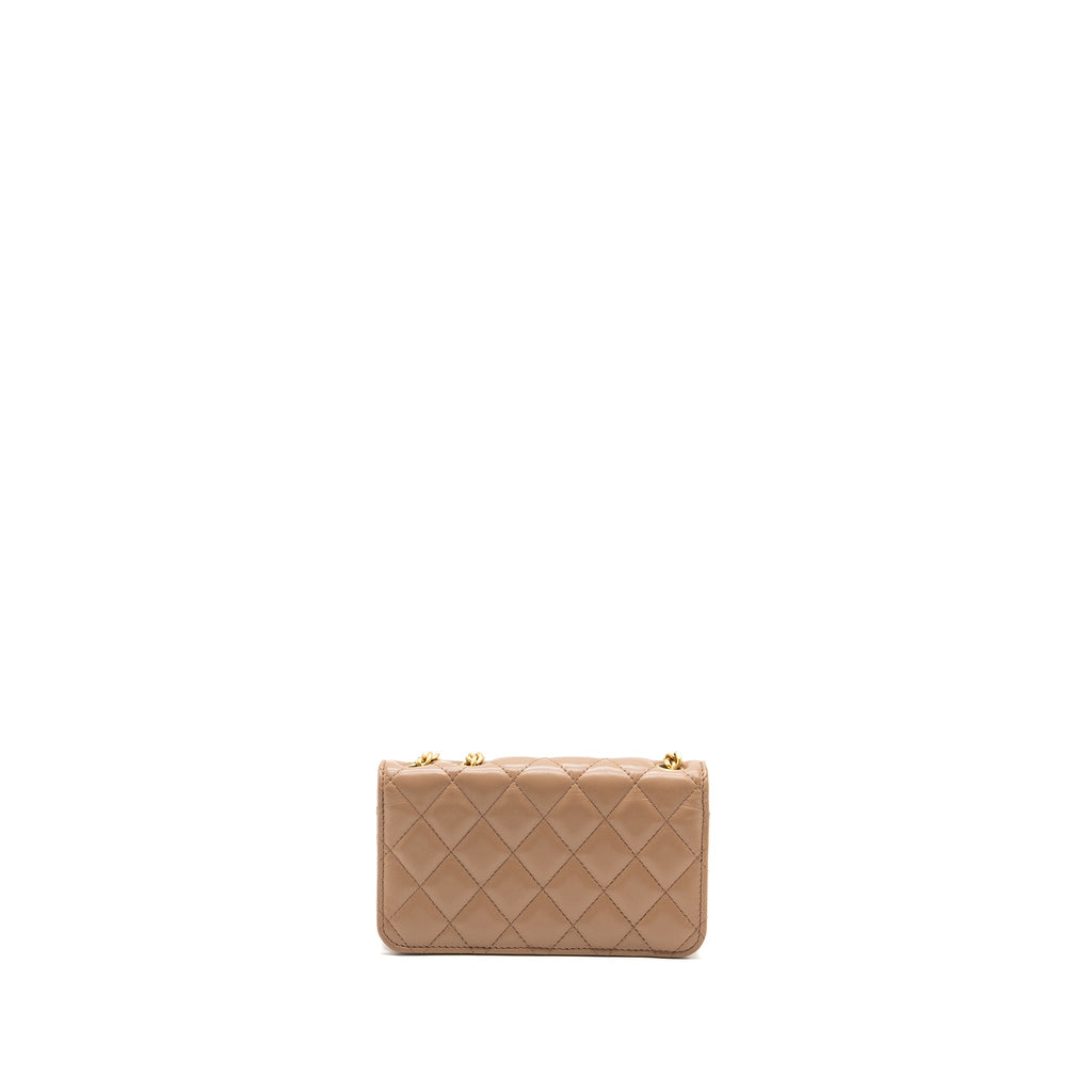 CHANEL 22K GOLD PILLAR MINI FLAP BAG LAMBSKIN DARK BEIGE GHW (MICROCHIP)