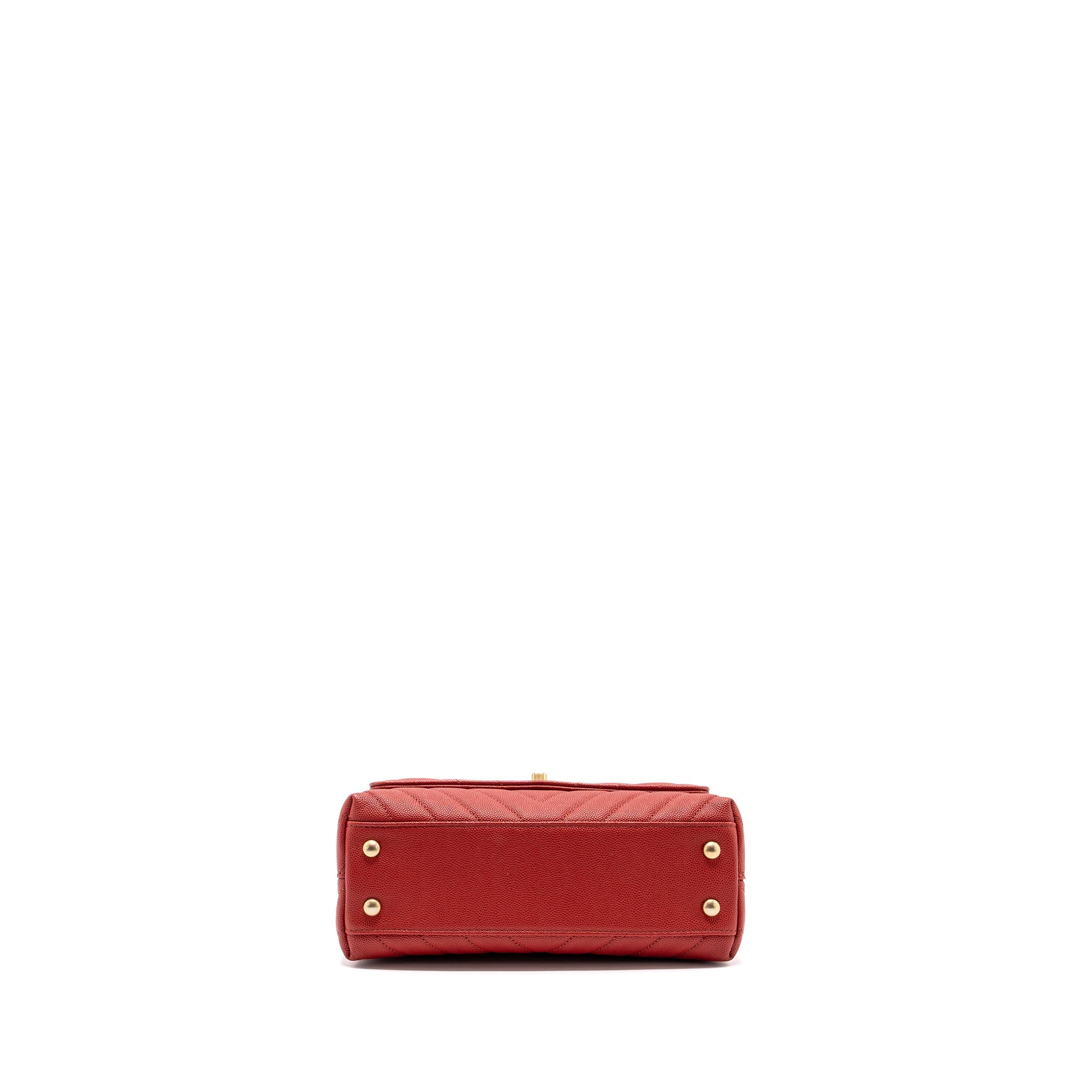 CHANEL SMALL COCO HANDLE CHEVRON CAVIAR RED BRUSHED GHW