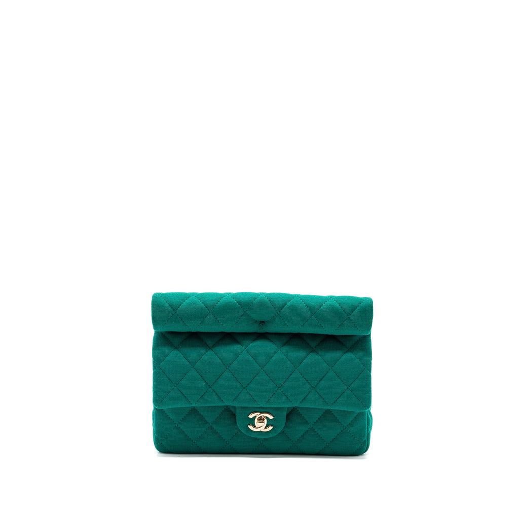CHANEL 23A CLASSIC FLAP CLUTCH FABRIC GREEN LGHW(MICROCHIP)