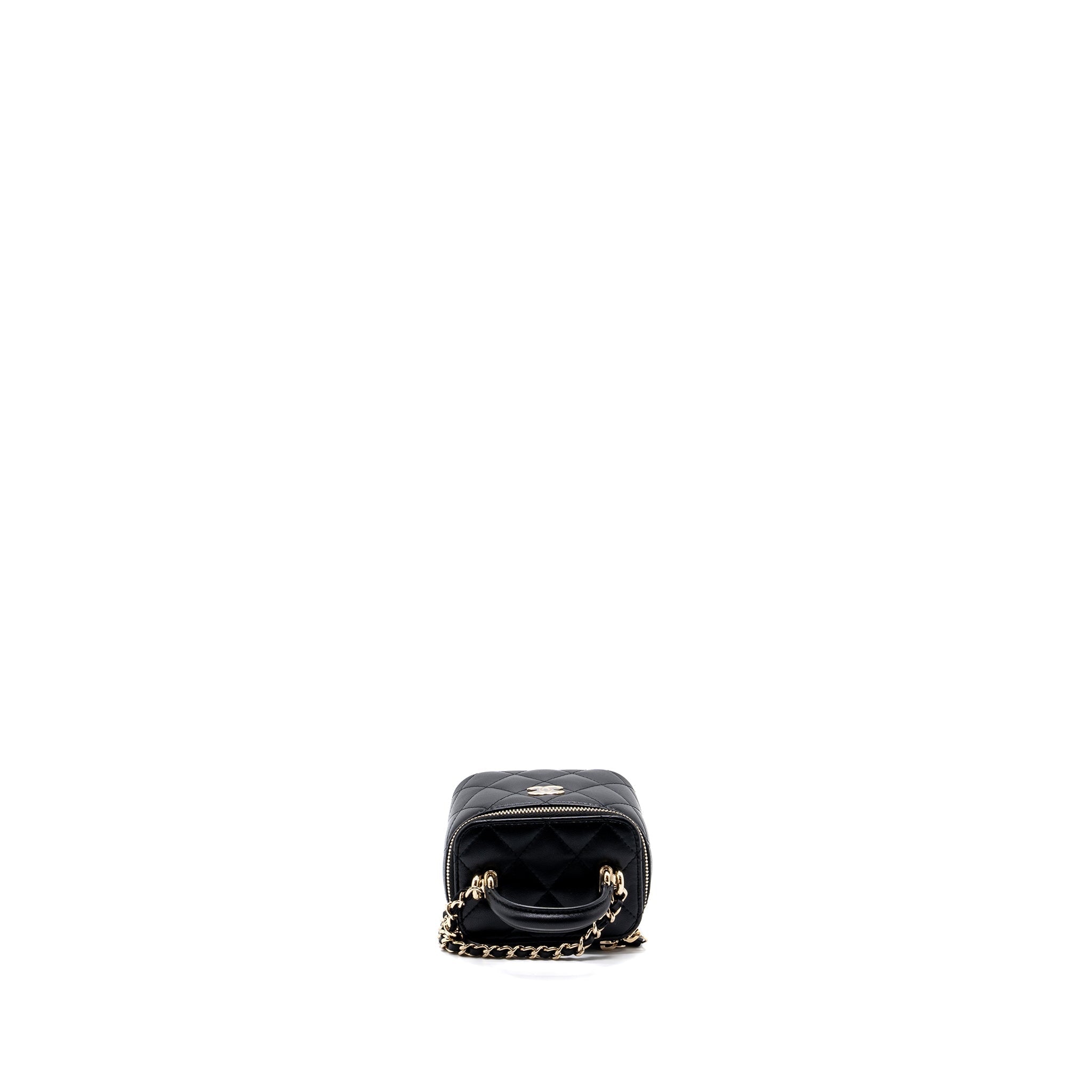 CHANEL TOP HANDLE MINI VANITY CASE WITH CHAINS LAMBSKIN BLACK LGHW
