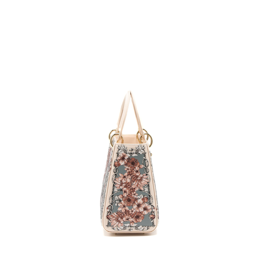 DIOR MEDIUM LADY DIOR BAG LIMITED EDITION CALFSKIN PINK/MULTICOLOUR LGHW