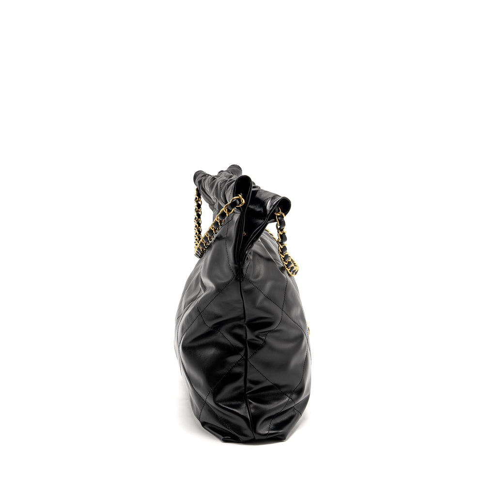 CHANEL MEDIUM 22 BAG SHINY CALFSKIN BLACK GHW (MICROCHIP)